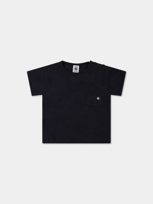 T-shirt blu per neonato con logo,Petit Bateau,A07BA SMOKING