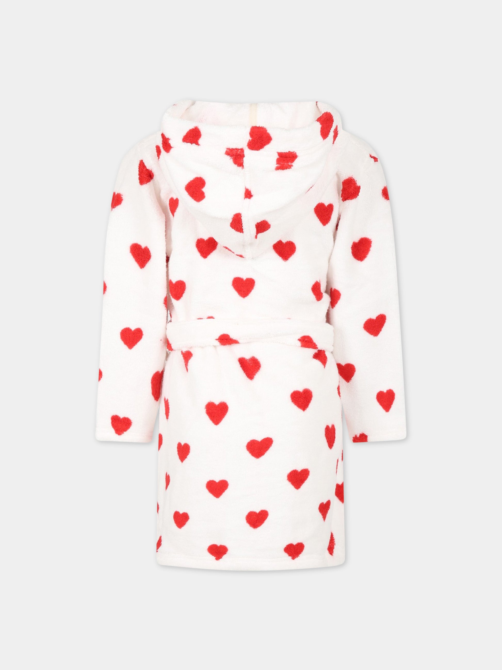 Accappatoio bianco per bambina con cuori e logo,Petit Bateau,A05AR MARSHMALLOW/TERKUIT