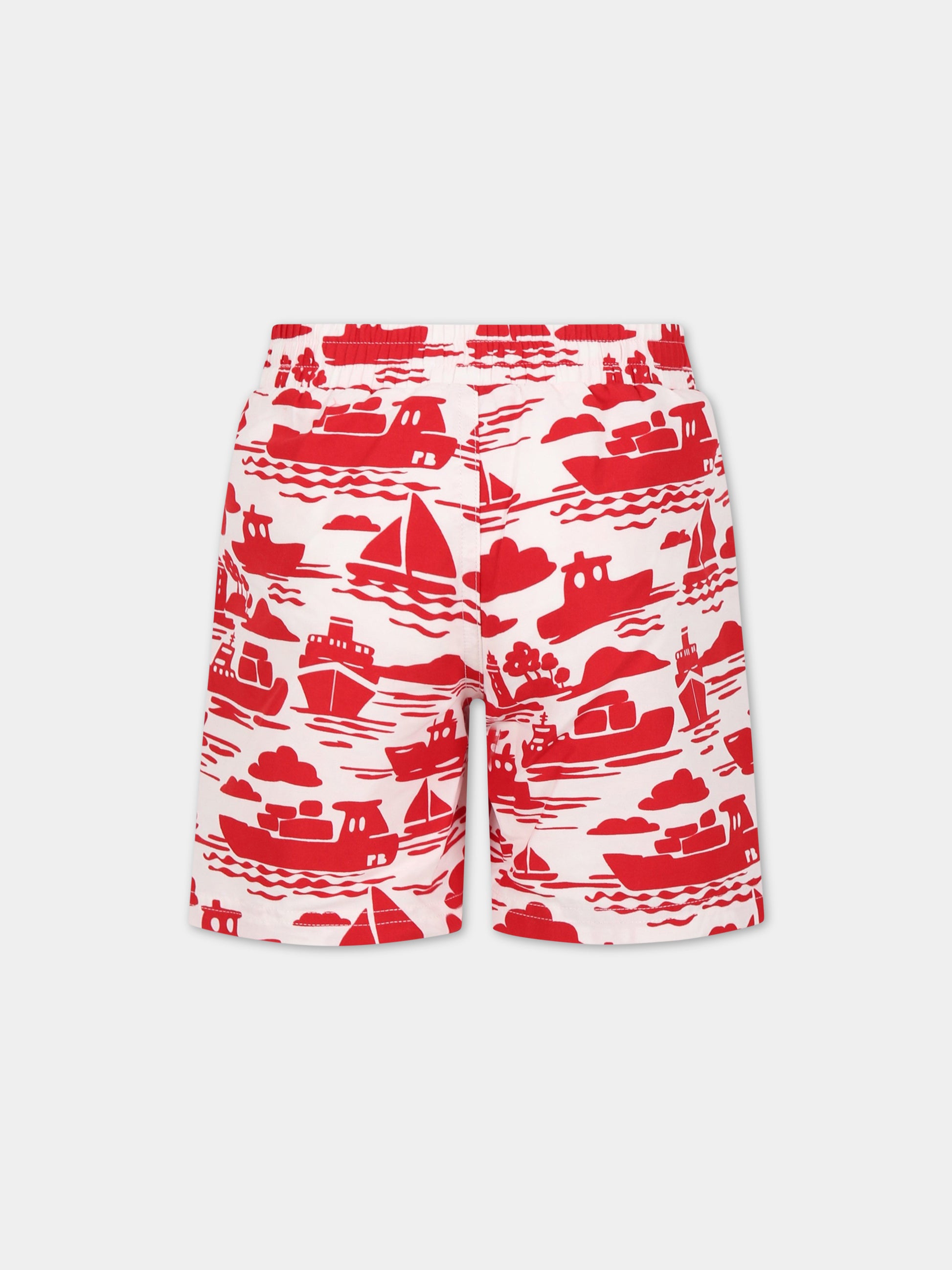 Boxer-mare multicolor per bambino con stampa  Boat ,Petit Bateau,A06JU AVALANCHE/ROUGE