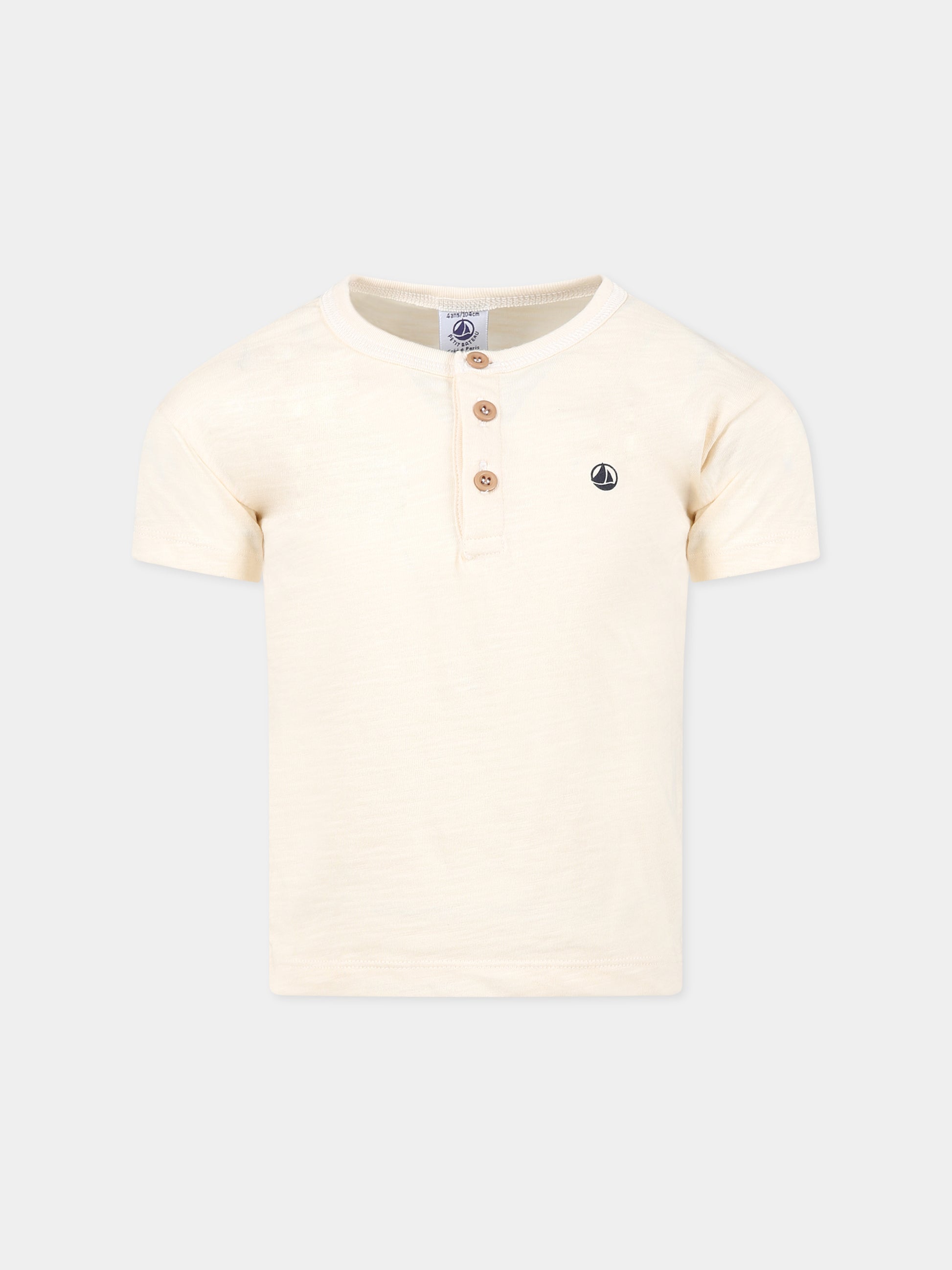 T-shirt avorio per bambino con logo,Petit Bateau,A07CD AVALANCHE