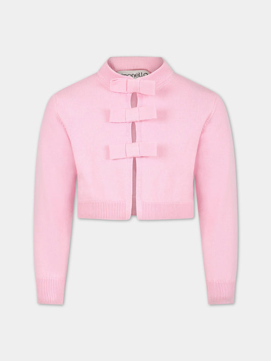 Cardigan rosa per bambina con fiocchi,Simonetta,SS9A80 X0003 501