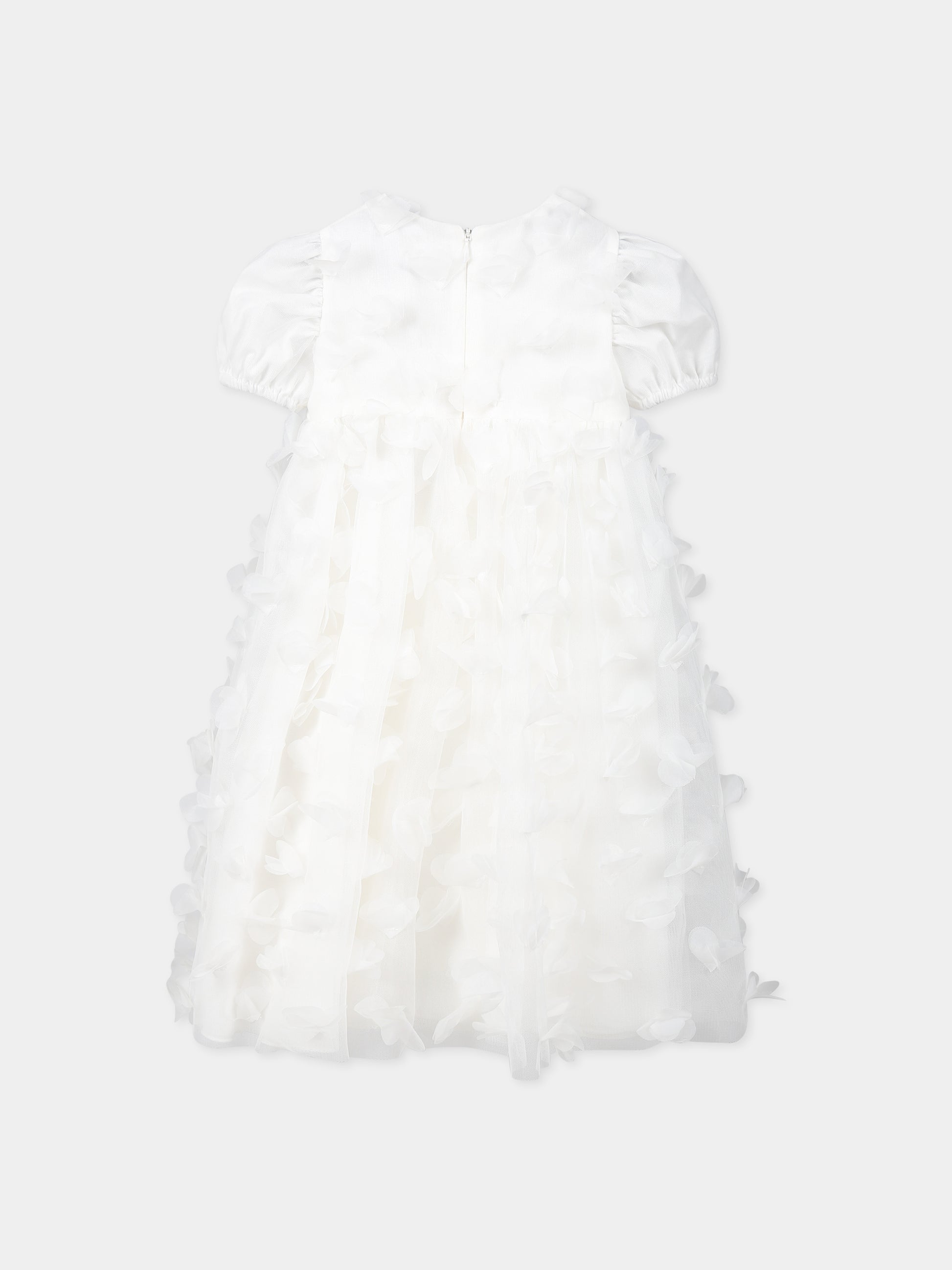 Vestito bianco per neonata con applicazioni in tulle,Simonetta,SS1011 T0041 101