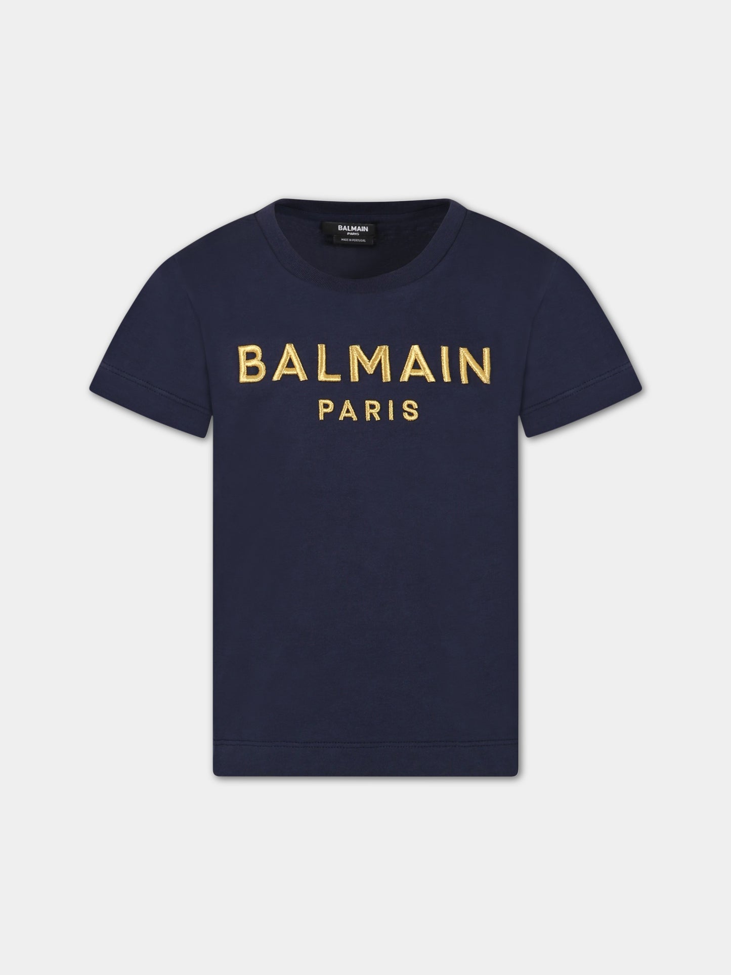 T-shirt blu per bambino con logo,Balmain Kids,BS8B31 Z0082 649OR