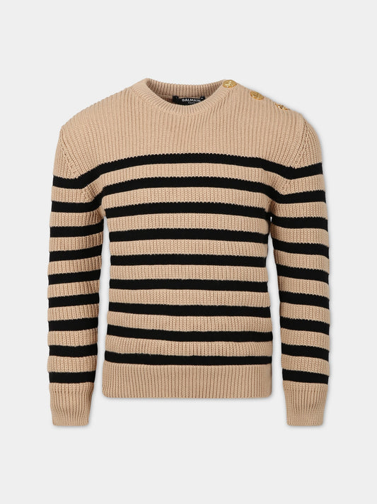Maglione beige per bambini a righe,Balmain Kids,BS9P70 X0003 116NE