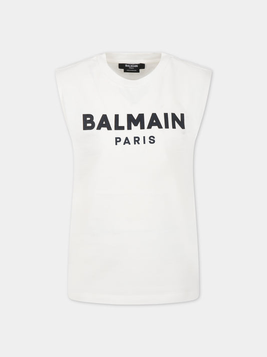 T-shirt bianco per bambini con logo,Balmain Kids,BS8Q81 Z0057 102