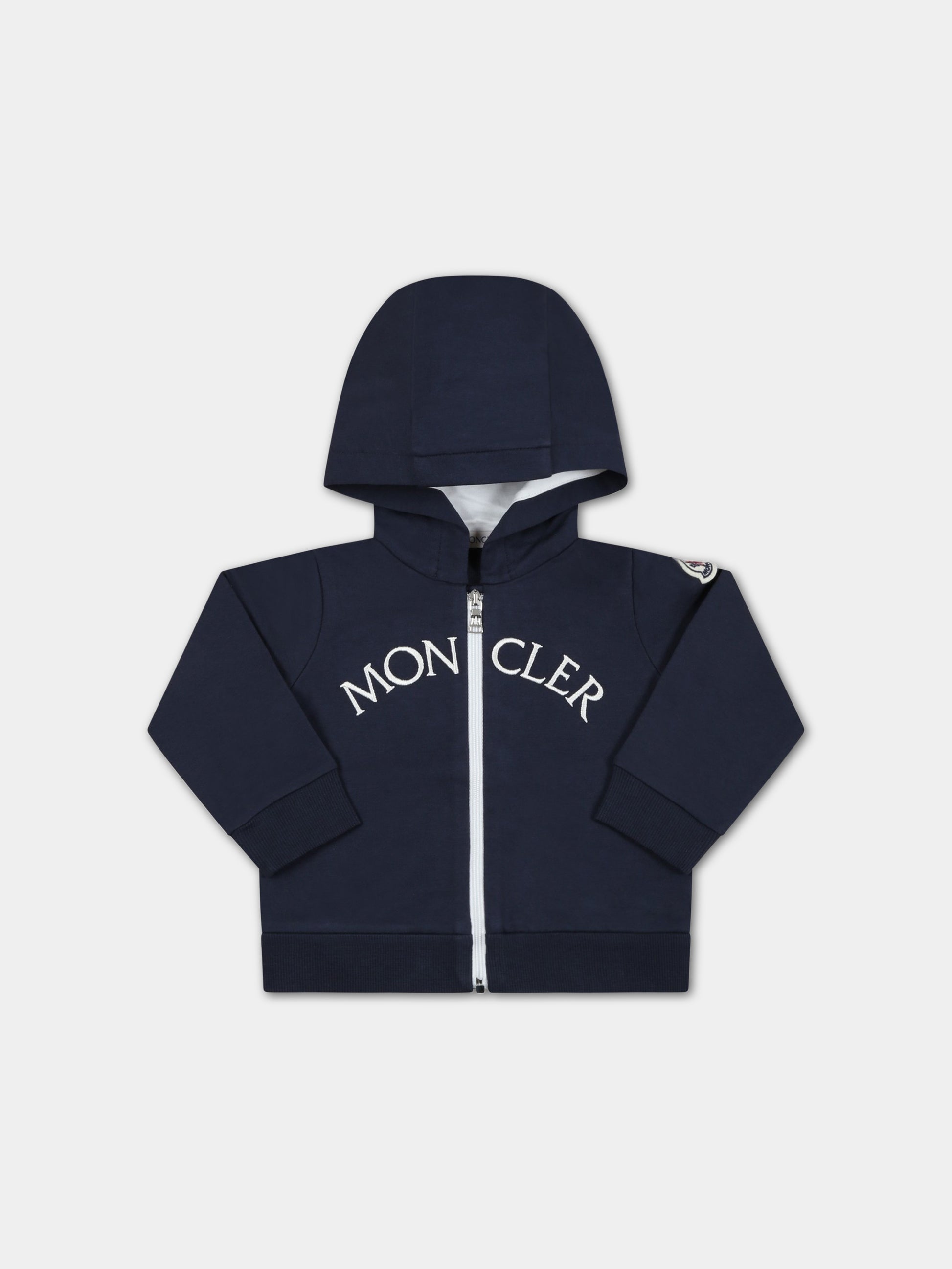 Felpa blu per neonato con logo,Moncler Kids,951 8G00005 809AC 744