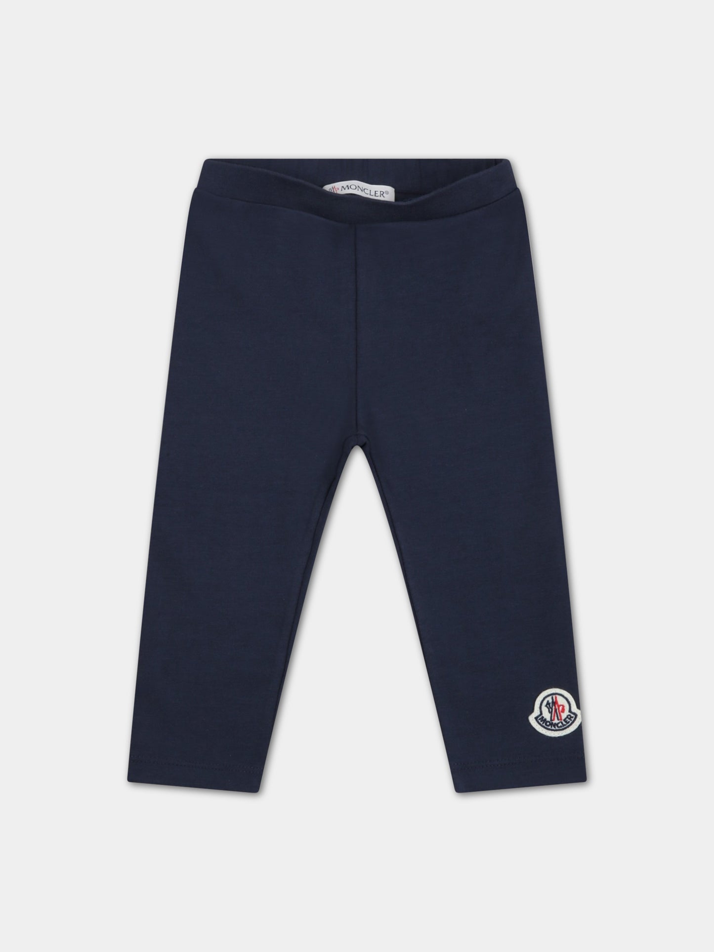 Leggings blu per neonato con patch logato,Moncler Kids,951 8H00004 8790N 744