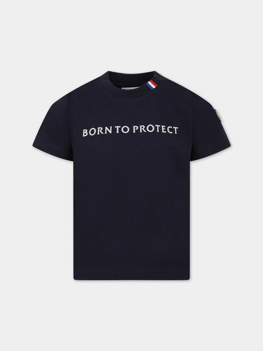 T-shirt blu per bambino con logo,Moncler Kids,954 8C00038 899Z8 778