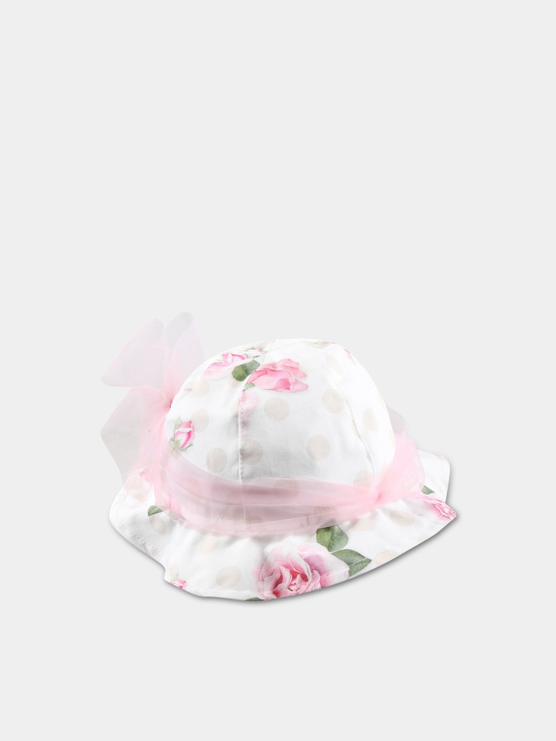 Cappello bianco per neonata con rose,Monnalisa,39A003 1626 9990