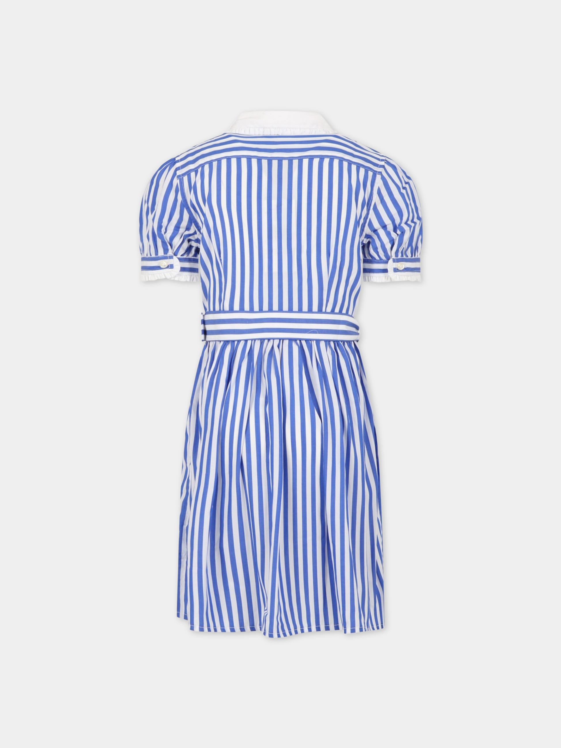 Vestito multicolor per bambina con cavallino blu,Ralph Lauren Kids,901576002 105B