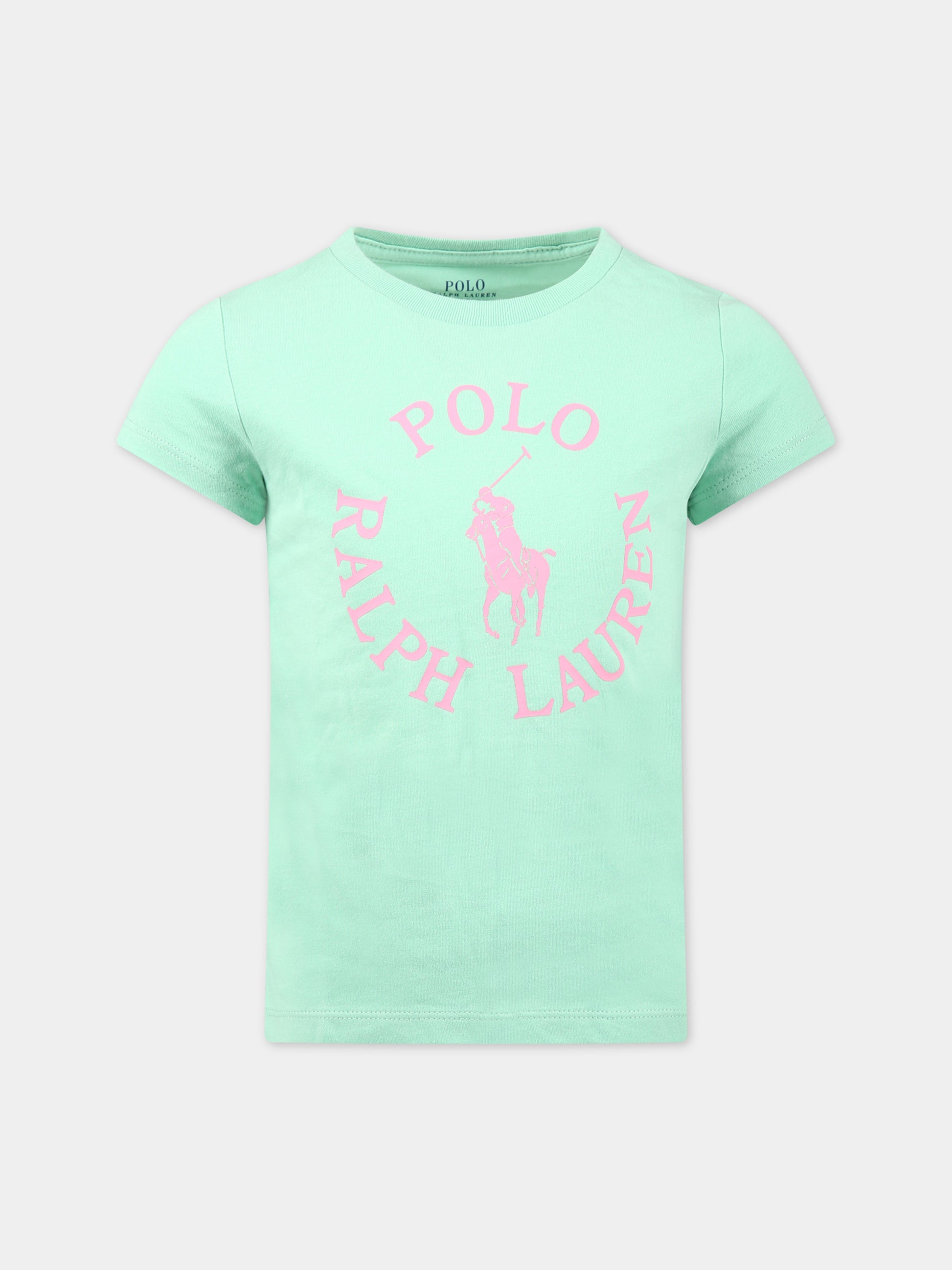 T-shirt verde per bambina con logo e iconico cavallino,Ralph Lauren Kids,903863004