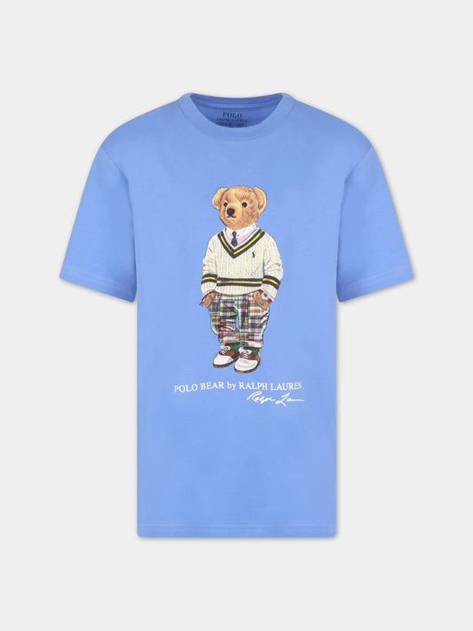 T-shirt azzurra per bambino con orso,Ralph Lauren Kids,853828015