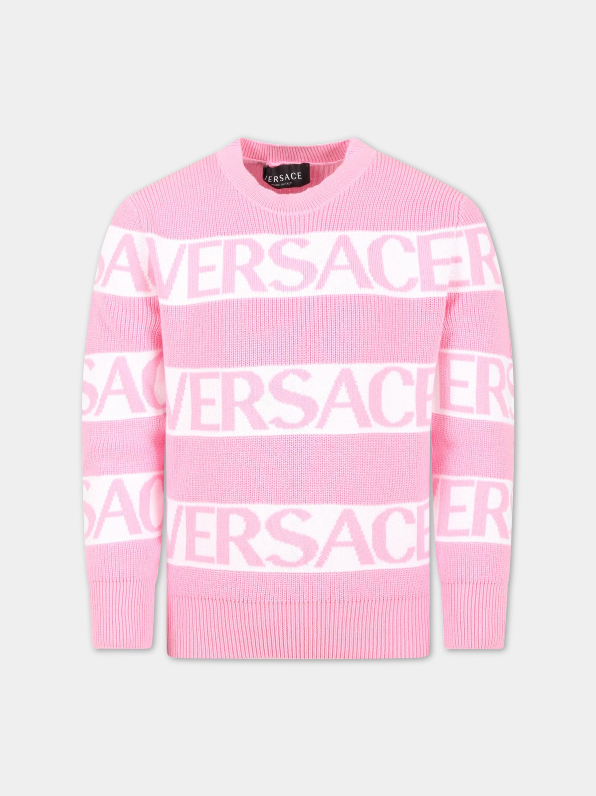 Maglione rosa per bambina con logo,Versace,1008057 1A05822 2PH20