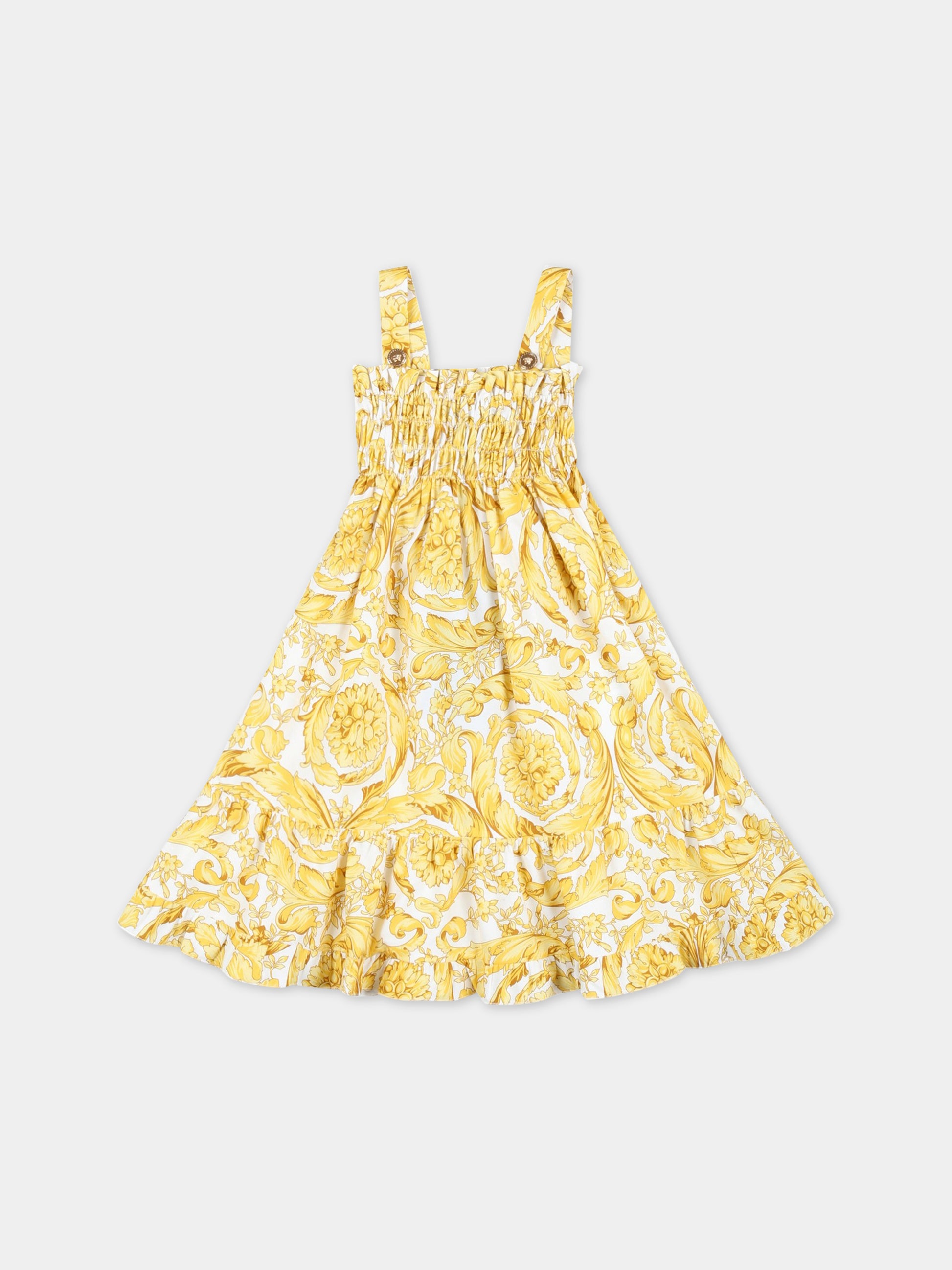 Vestito bianco e dorato per neonata con pattern Barocco,Versace,1000050 1A02460 5W050