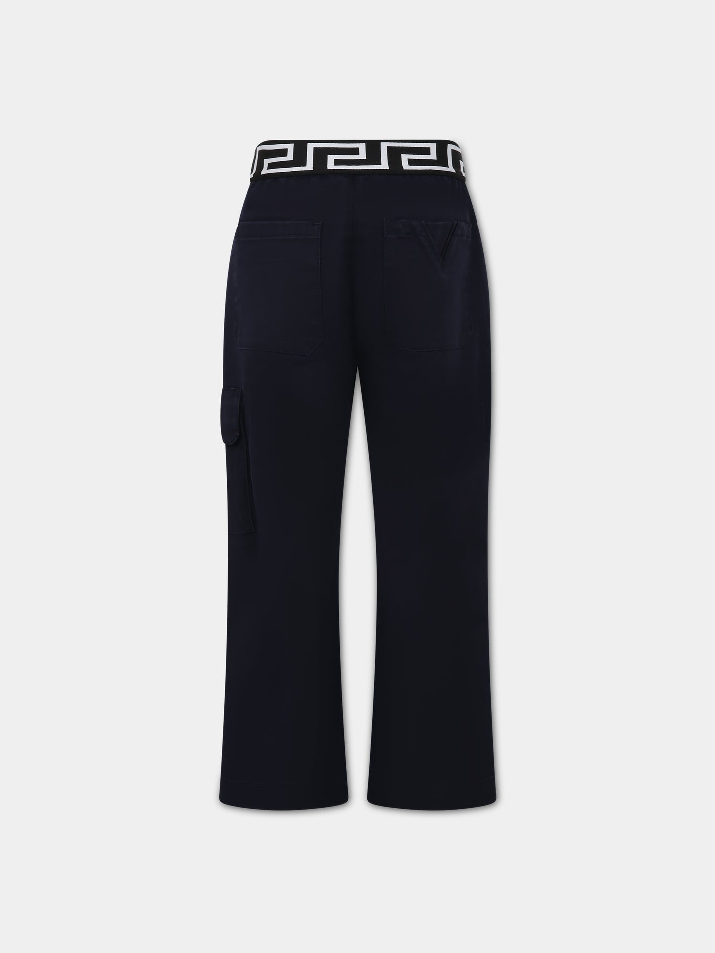 Pantaloni blu per bambino con iconica Greca e logo,Versace,1002266 1A06498 1U180