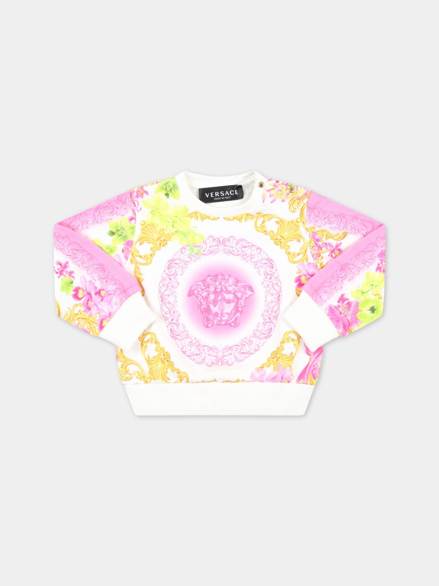 Felpa bianca per neonata con Medusa,Versace,1001650 1A06478 5W020