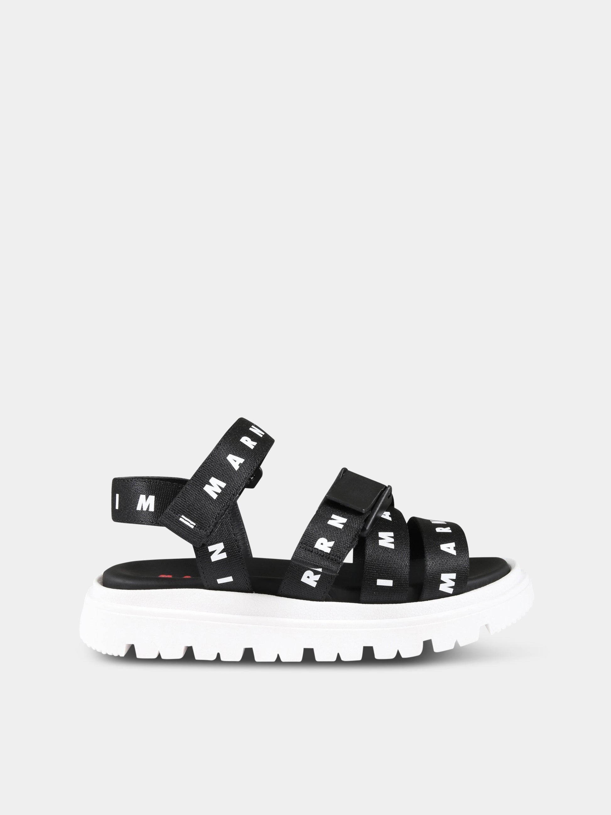 Sandali neri per bambina con logo bianco,Marni Kids,73460 1