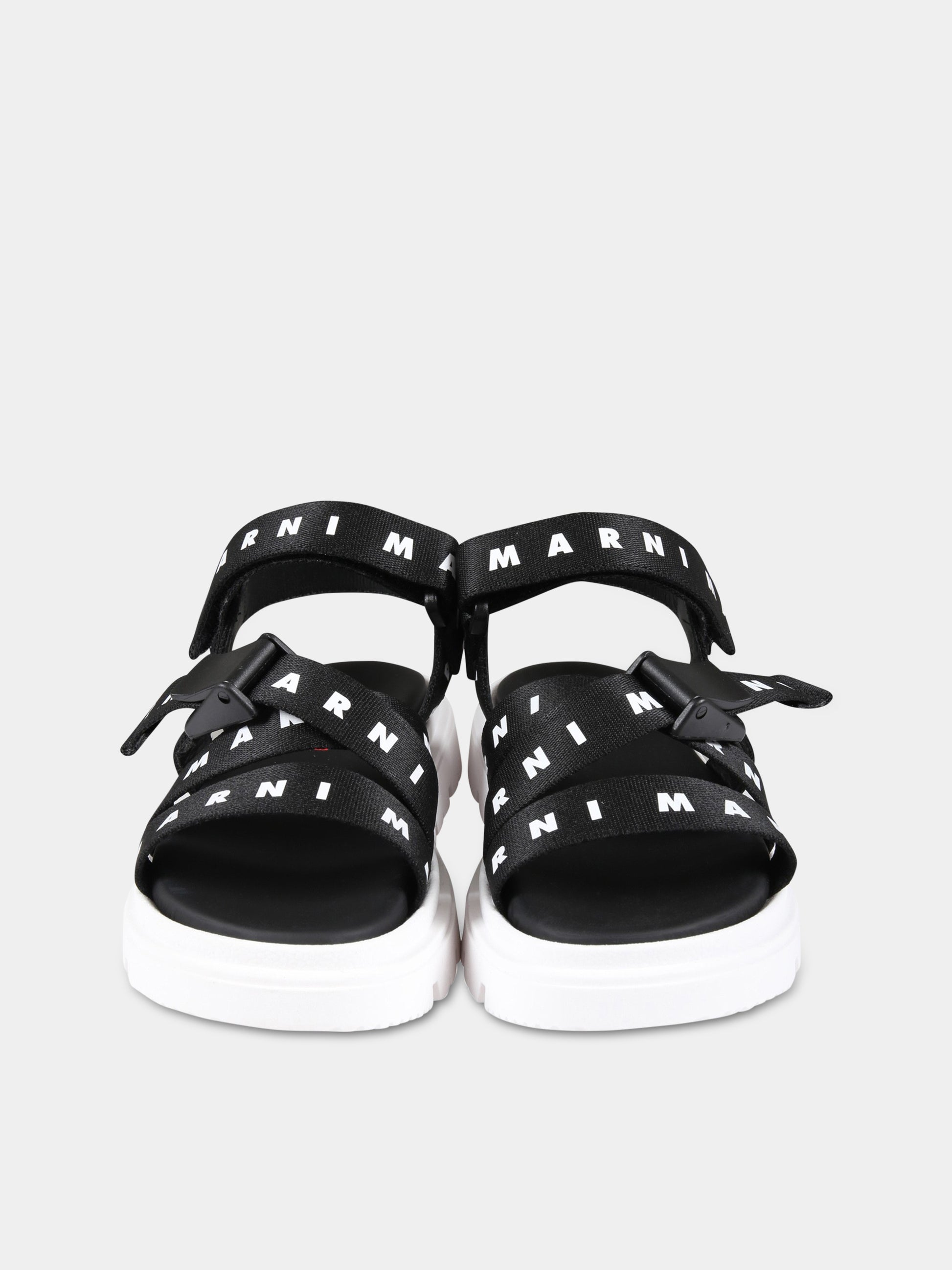 Sandali neri per bambina con logo bianco,Marni Kids,73460 1