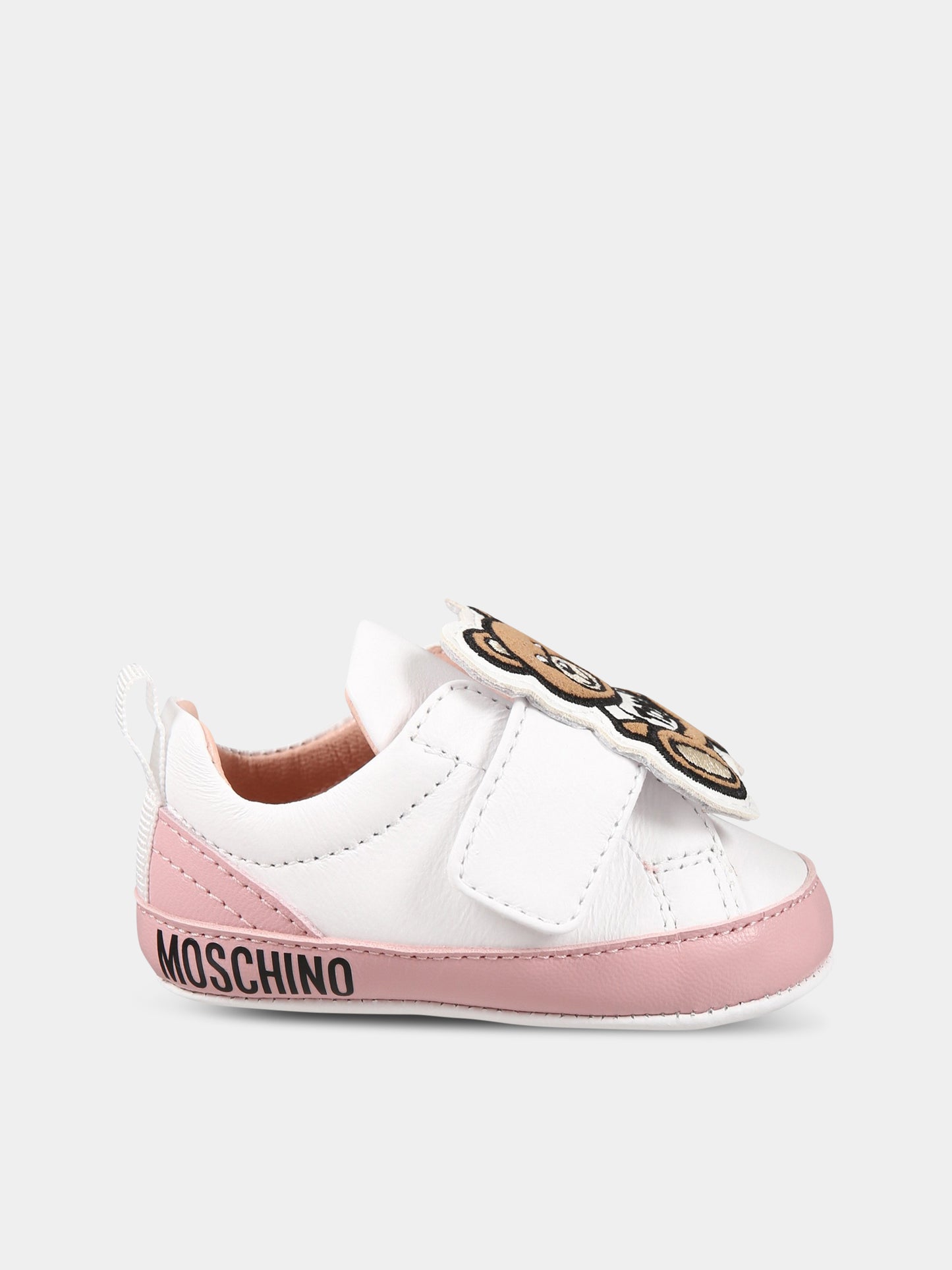 Sneakers bianche per neonata con logo e Teddy Bear,Moschino Kids,74270 1