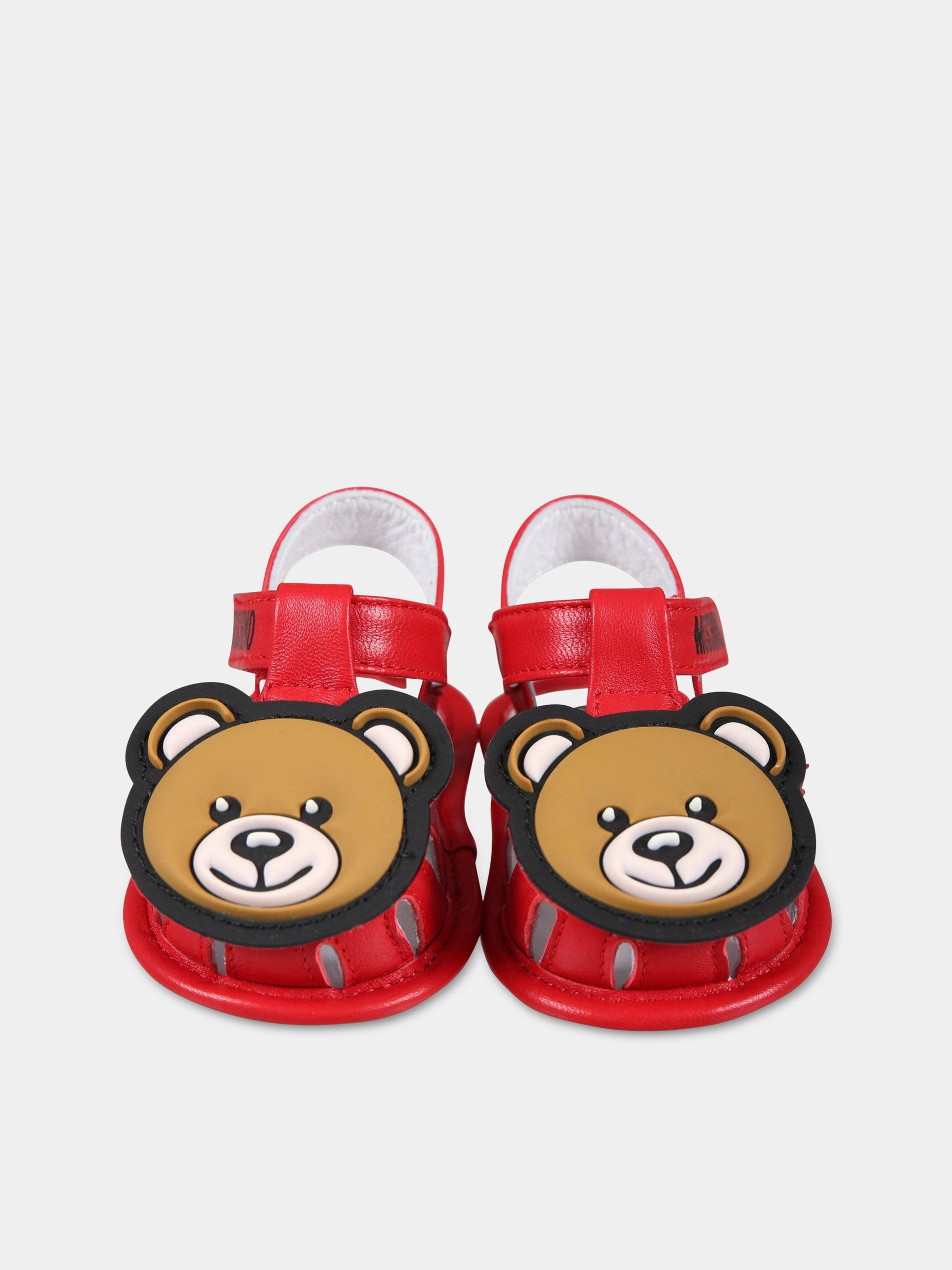 Sandali rossi per neonati con Teddy Bear e logo,Moschino Kids,74257