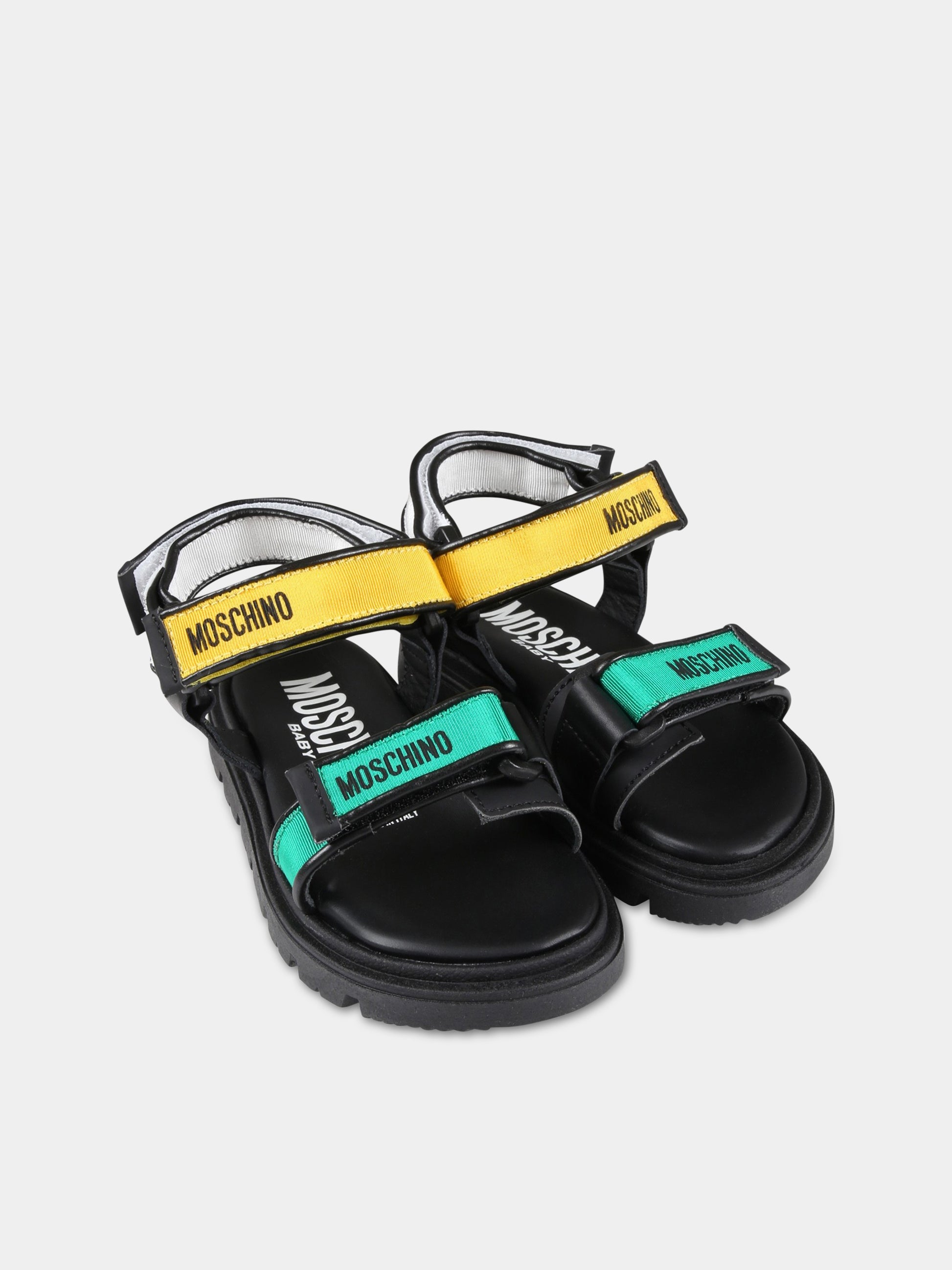 Sandali neri per bambino con logo,Moschino Kids,74303 1