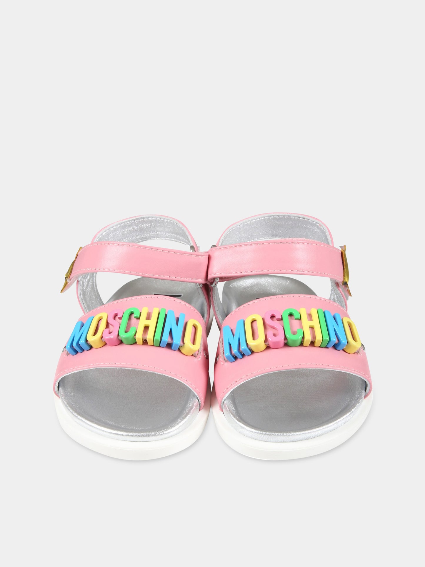 Sandali rosa per bambina con logo multicolor e stella,Moschino Kids,74324 1