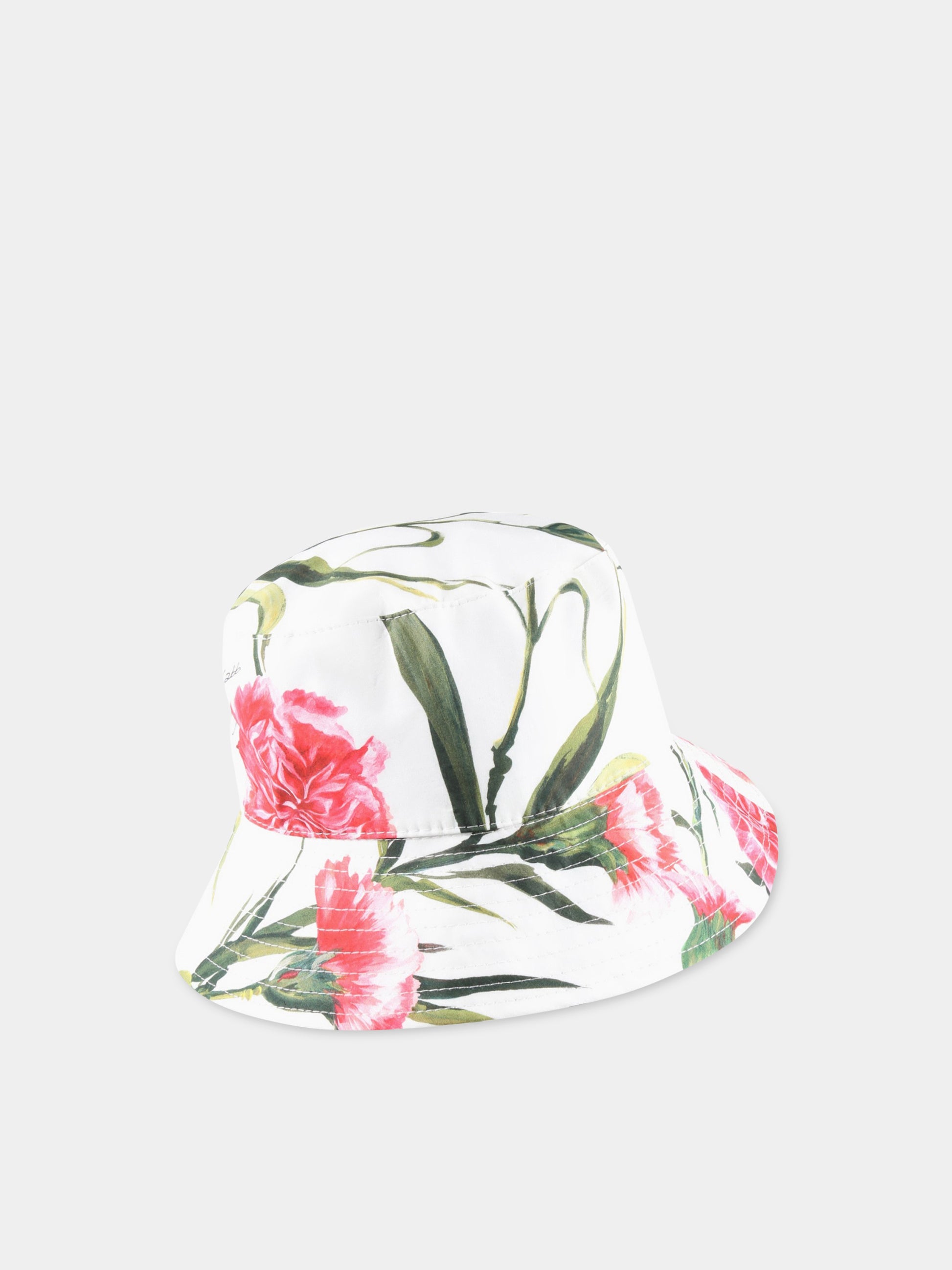 Cloche bianca per bambina con garofani rosa,Dolce & Gabbana Kids,LB5H25 HS5O0 HA3VL