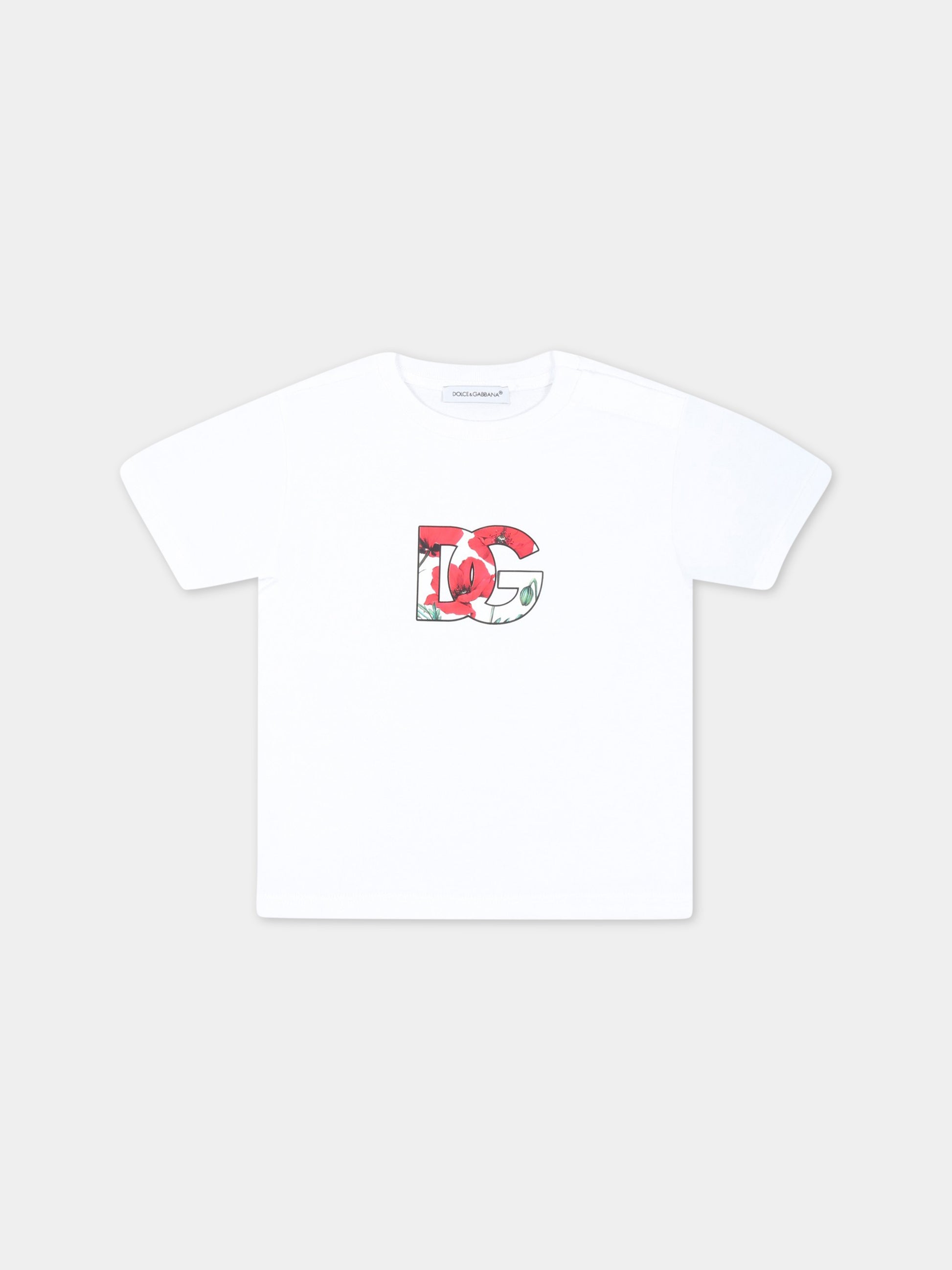T-shirt bianca per neonata con logo,Dolce & Gabbana Kids,L2JTJT G7G8A HA3VN