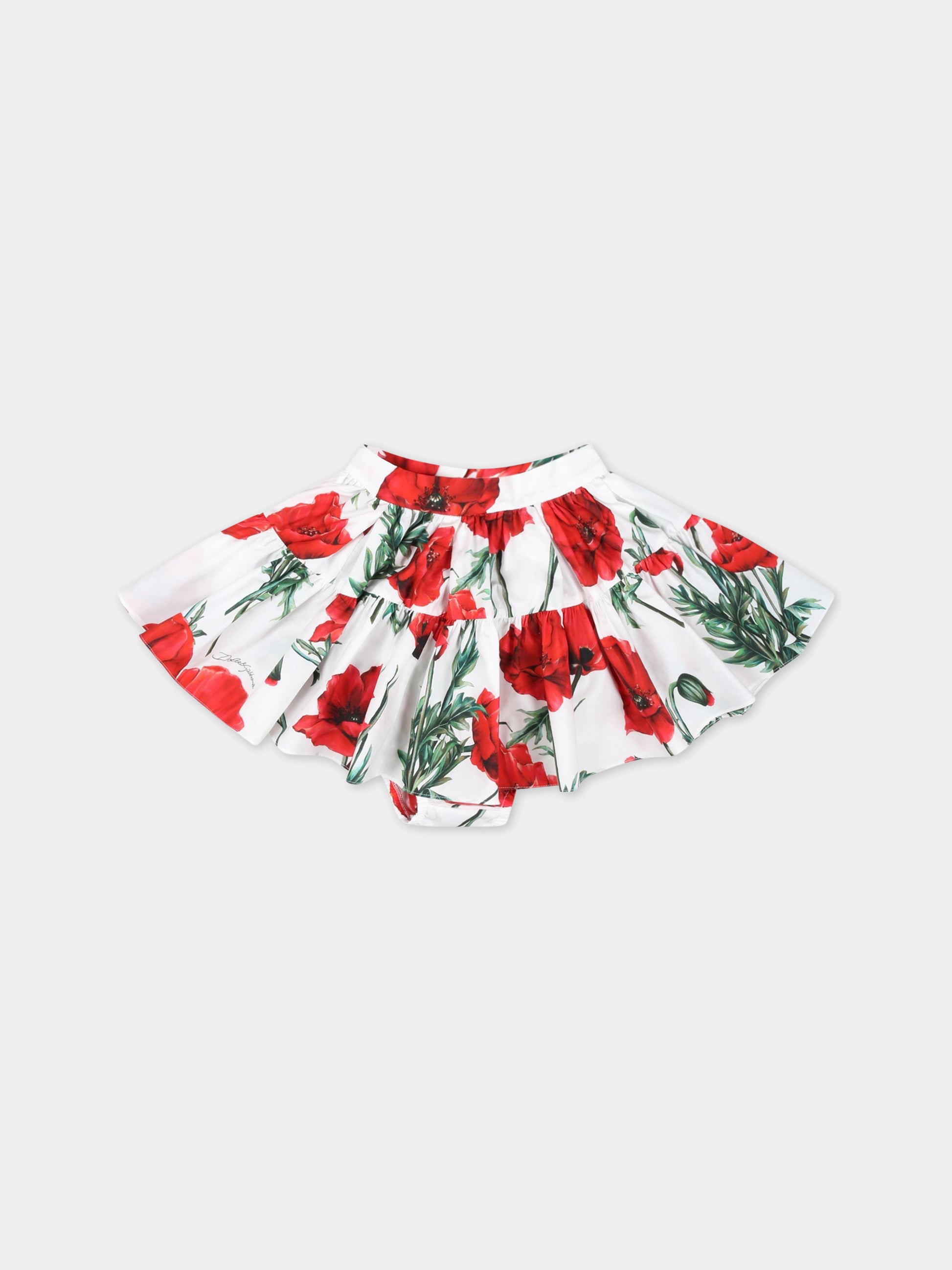 Gonna bianca per neonata con papaveri,Dolce & Gabbana Kids,L24I49 HS5O1 HA3VN