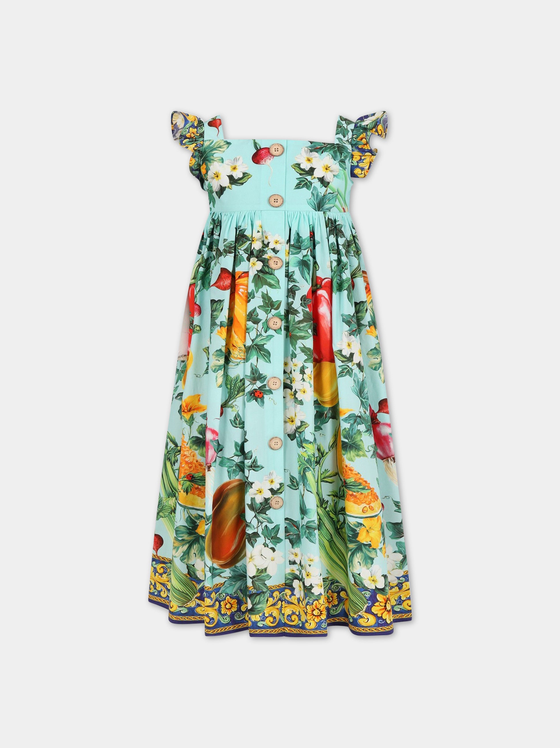 Vestito multicolor per bambina con iconica stampa e logo,Dolce & Gabbana Kids,L53DK9 G7I1C HC4NJ