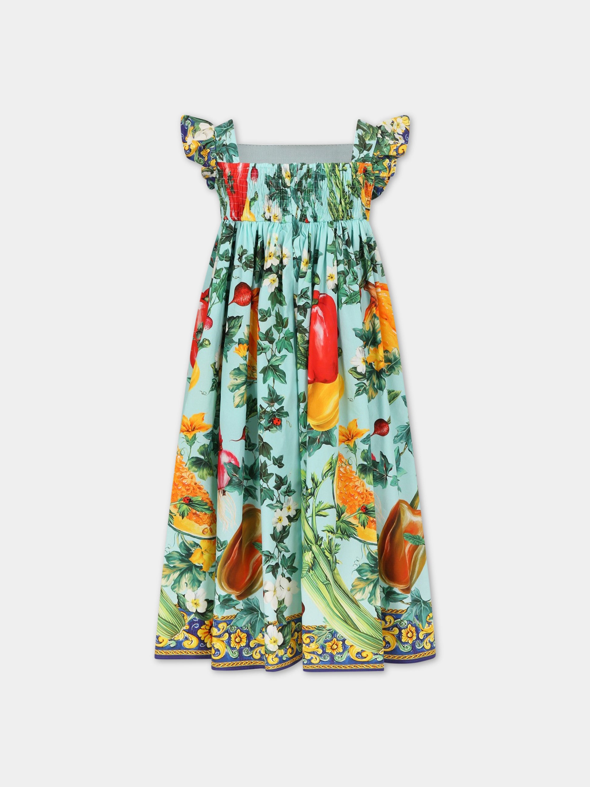 Vestito multicolor per bambina con iconica stampa e logo,Dolce & Gabbana Kids,L53DK9 G7I1C HC4NJ