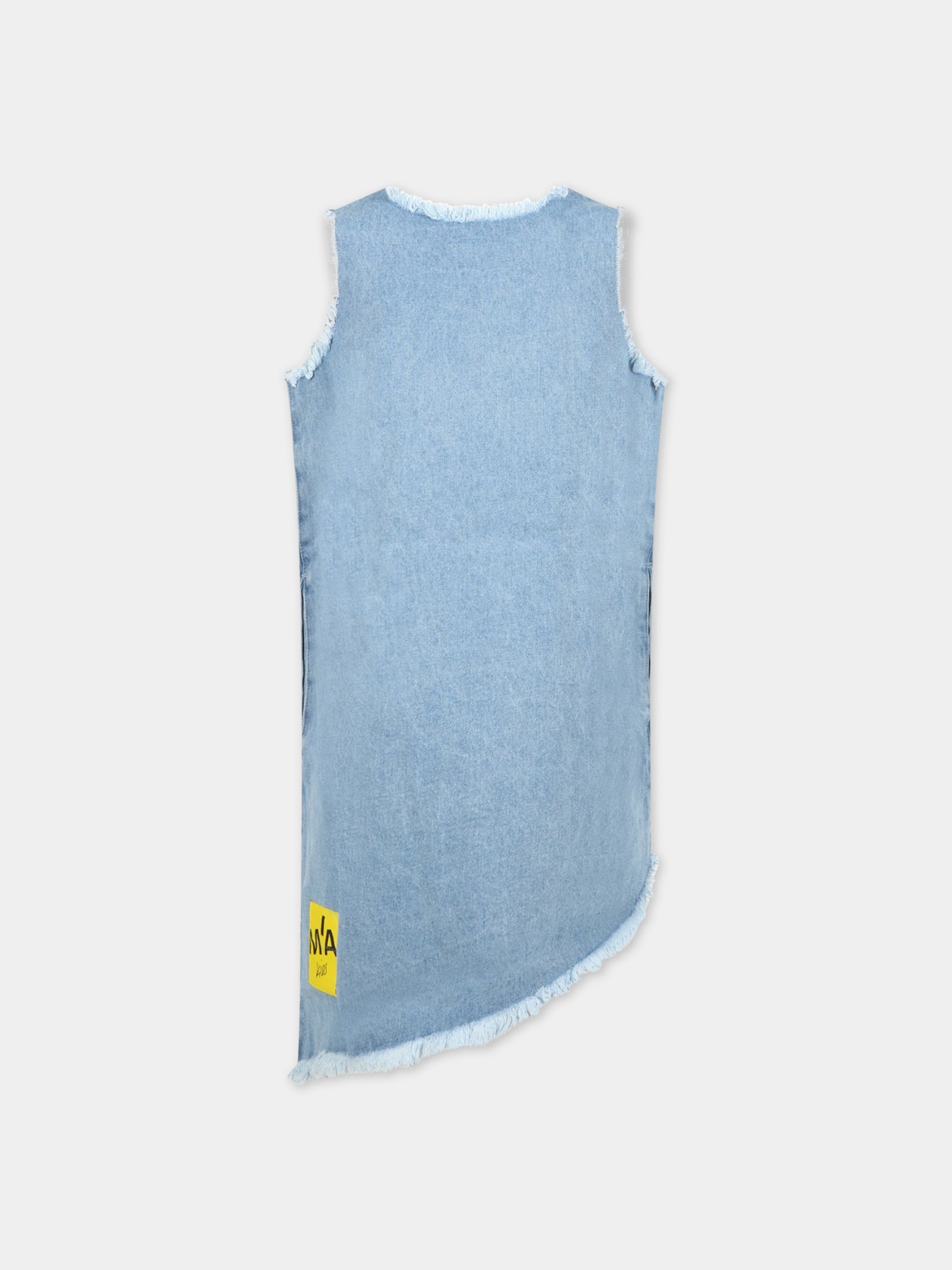 Vestito celeste per bambina con patch logato,Marques Almeida,SS23COREDR0219DNM BABY BLUE
