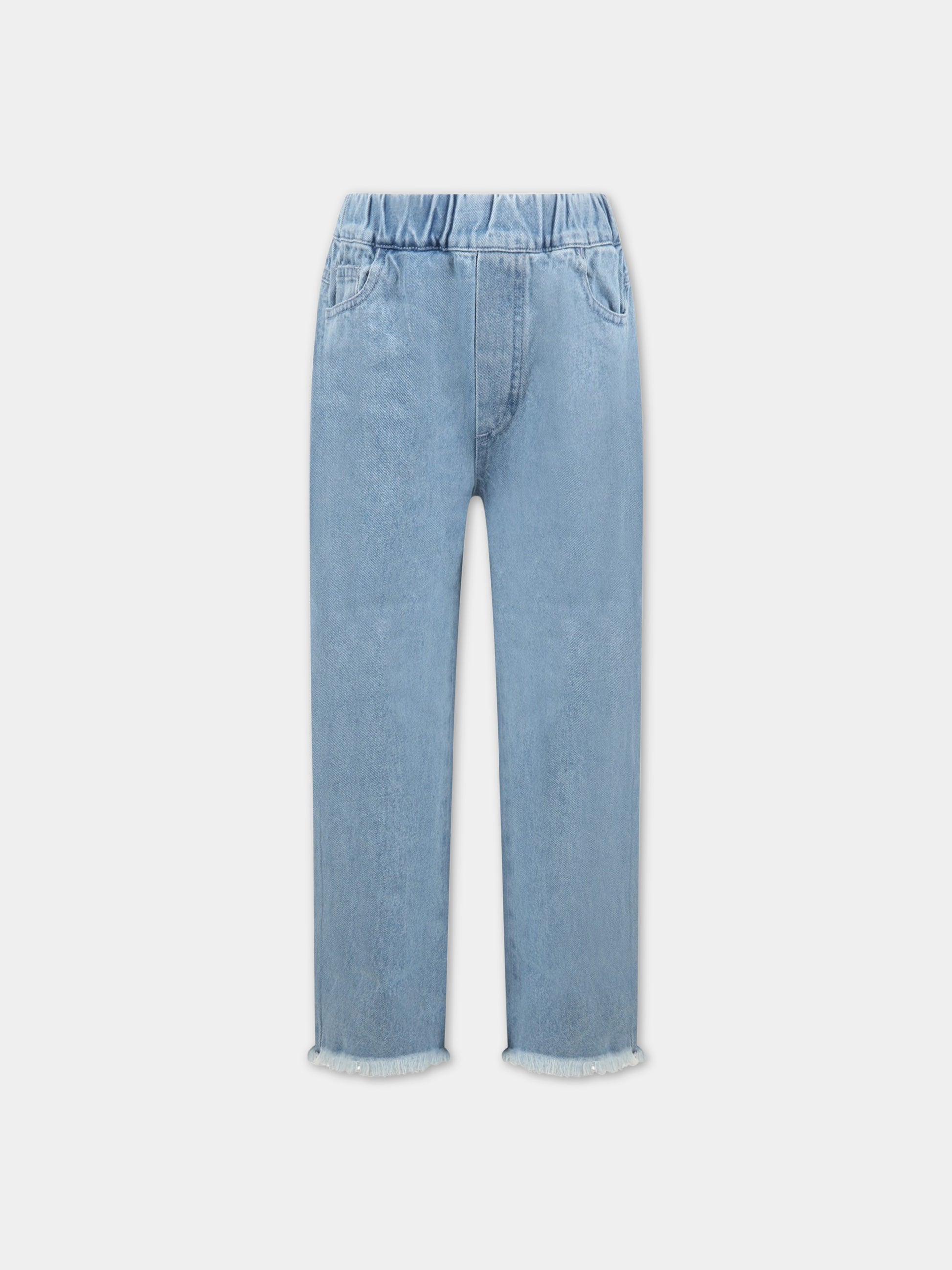 Jeans celesti per bambina con patch logato,Marques Almeida,SS23CORETR0170DNM BABY BLUE