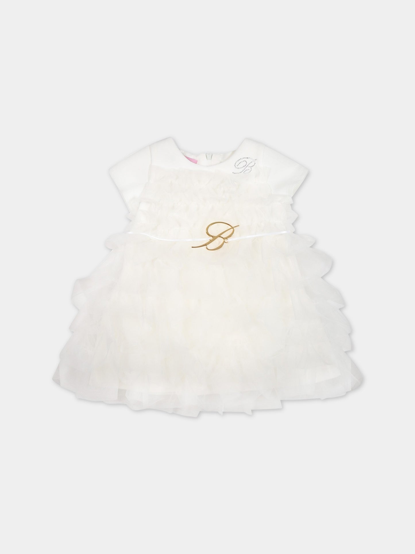 Vestito bianco per neonata con logo,Blumarine Baby,IA3116J6624 10602