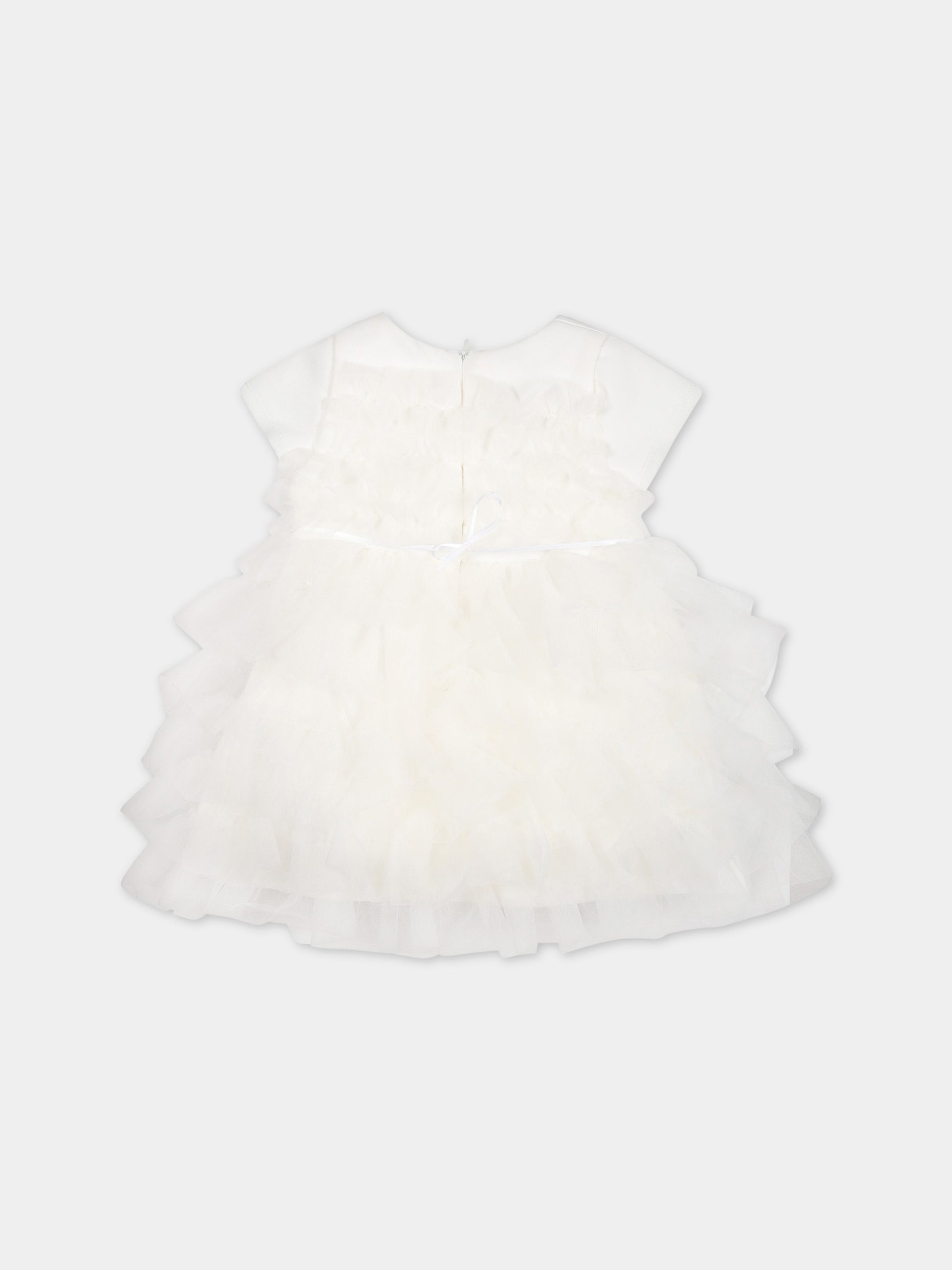 Vestito bianco per neonata con logo,Blumarine Baby,IA3116J6624 10602