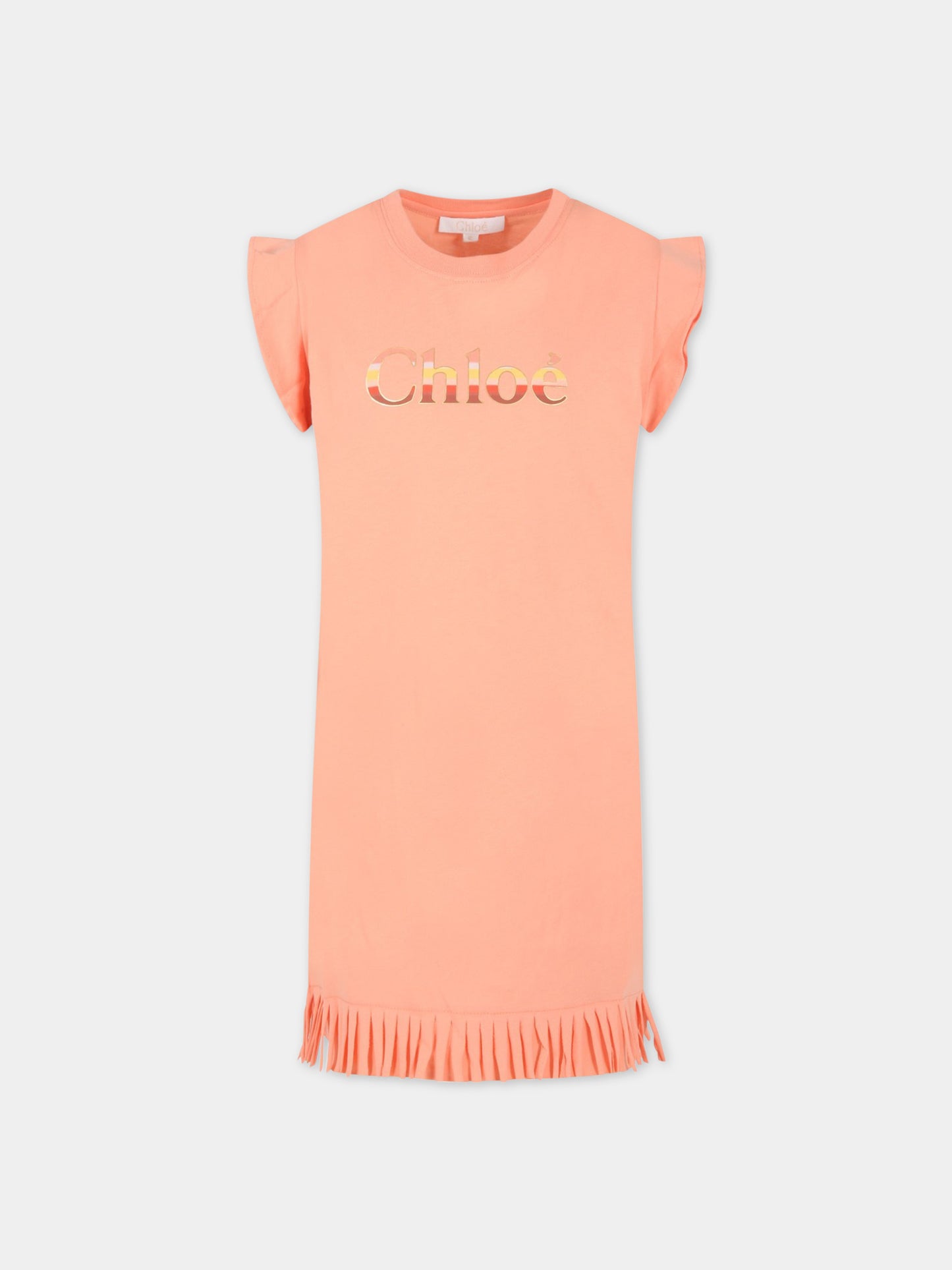 Vestito arancione per bambina con logo,Chloé Kids,C12907 43C