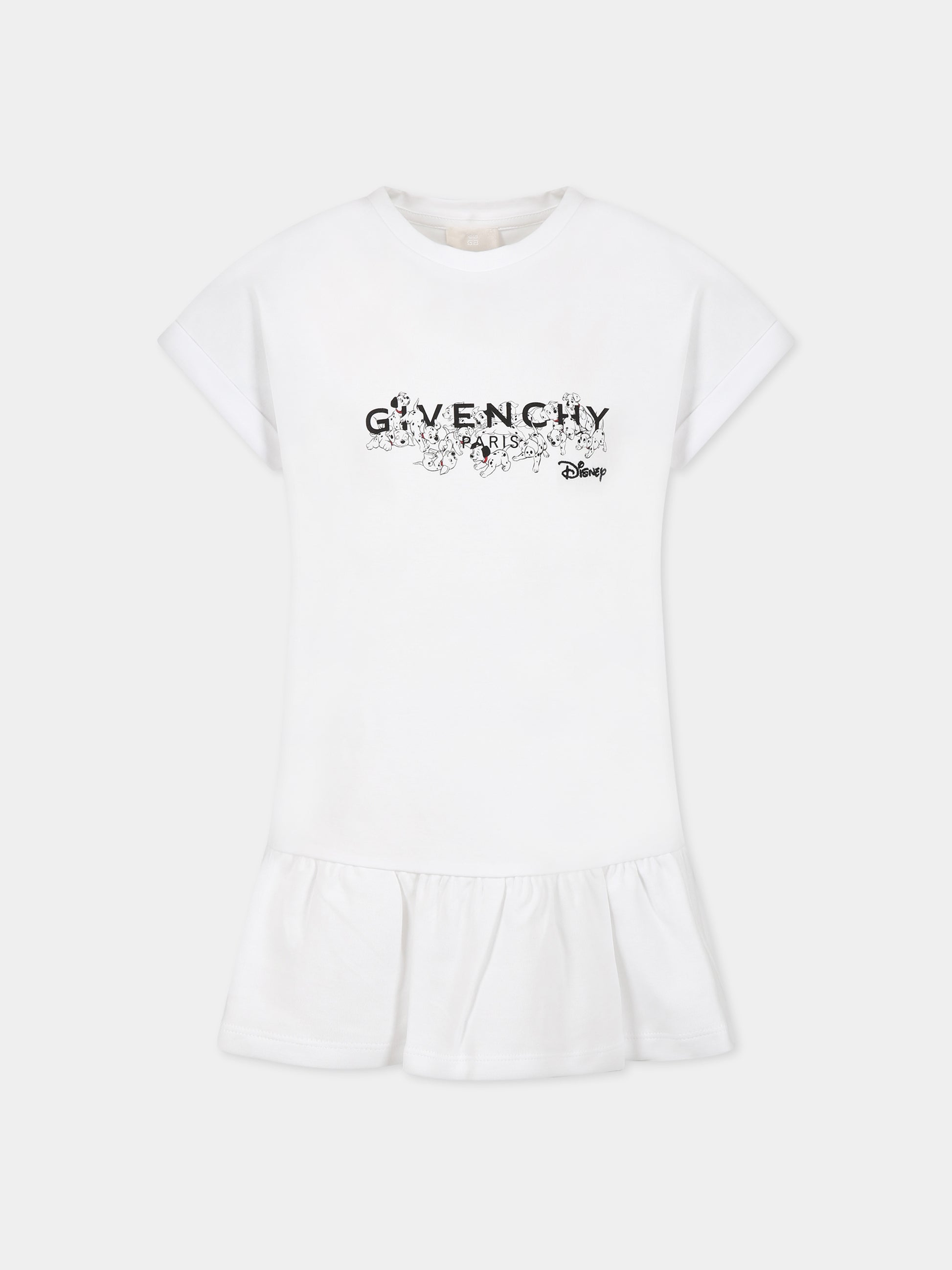 Vestito bianco per bambina con stampa la carica dei 101 e logo,Givenchy Kids,H12300 10P