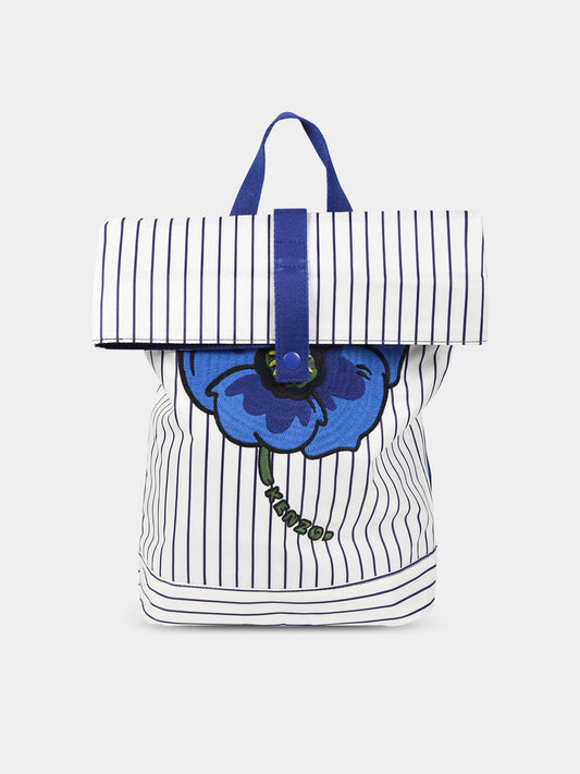 Zaino multicolor per bambino con papavero blu e logo,Kenzo Kids,K50037 845