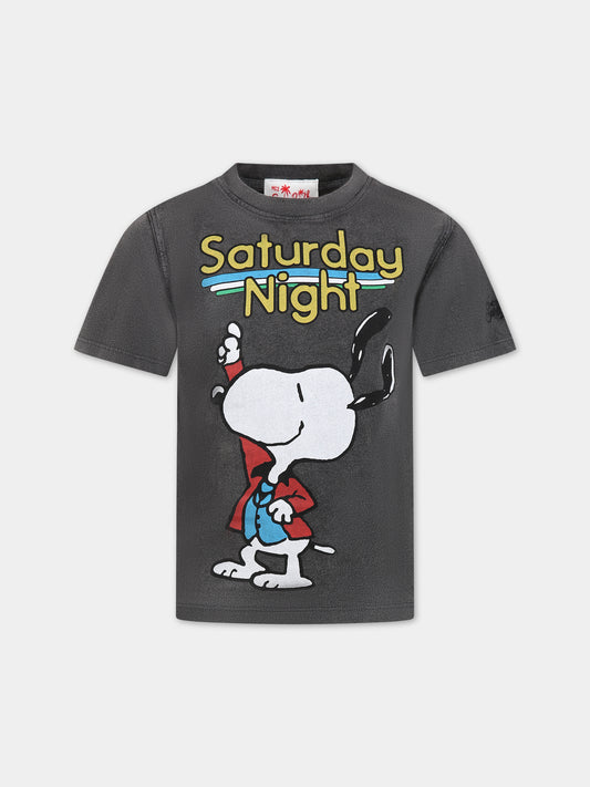 T-shirt grigia per bambino con stampa Snoopy, scritta  Saturday Night  e logo,Mc2 Saint Barth,JOSH SNOOPY DANCER 00