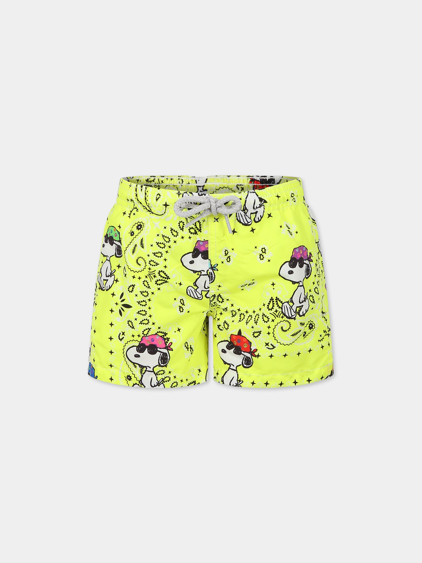 Boxer mare giallo per bambino con stampa Snoopy e logo,Mc2 Saint Barth,JEAN BANDANNA SNOOPY PEACE 94