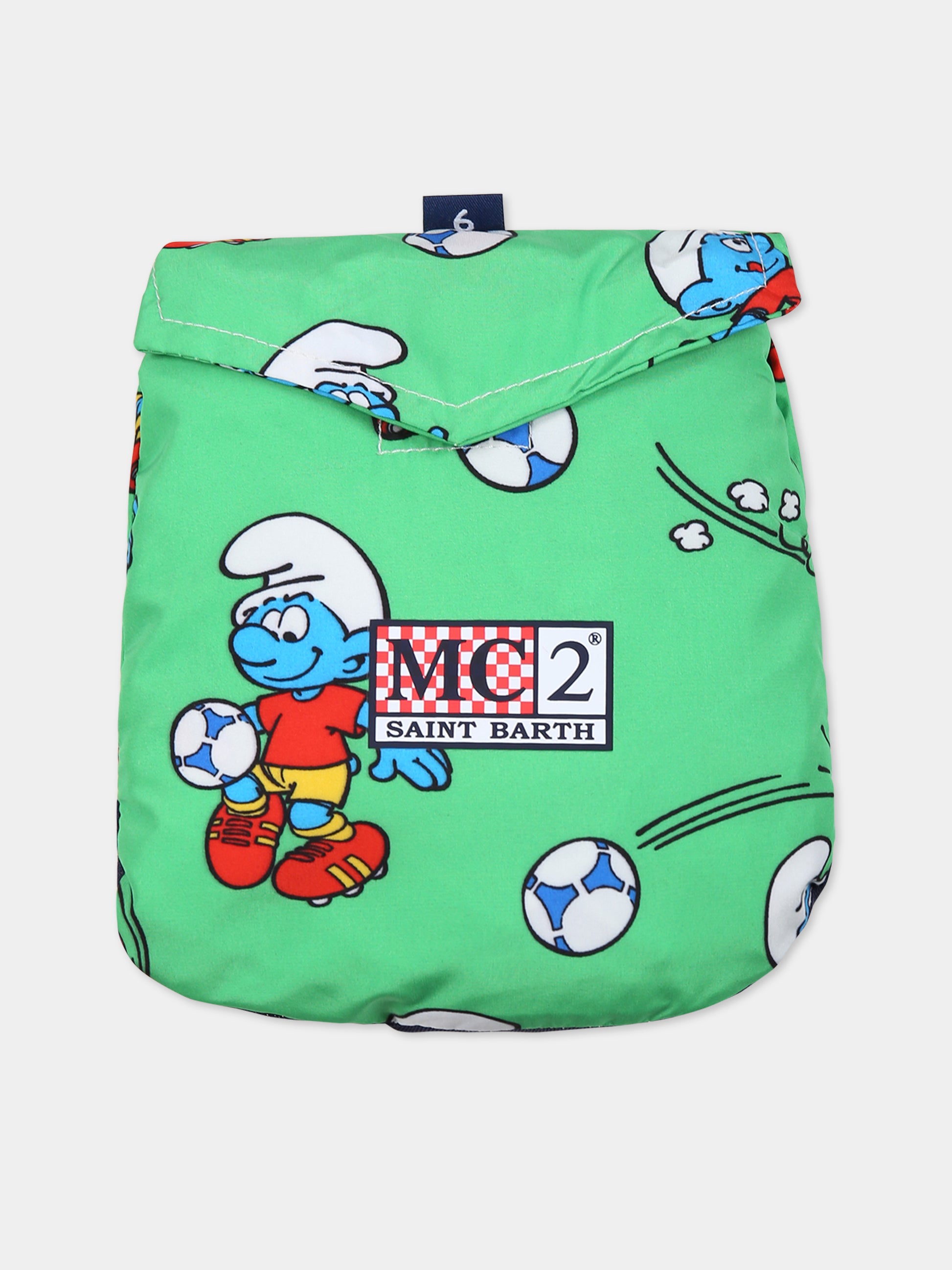 Boxer mare verde per bambino con stampa puffo e logo,Mc2 Saint Barth,JEAN LIGHTING SMURF SOCCER 57
