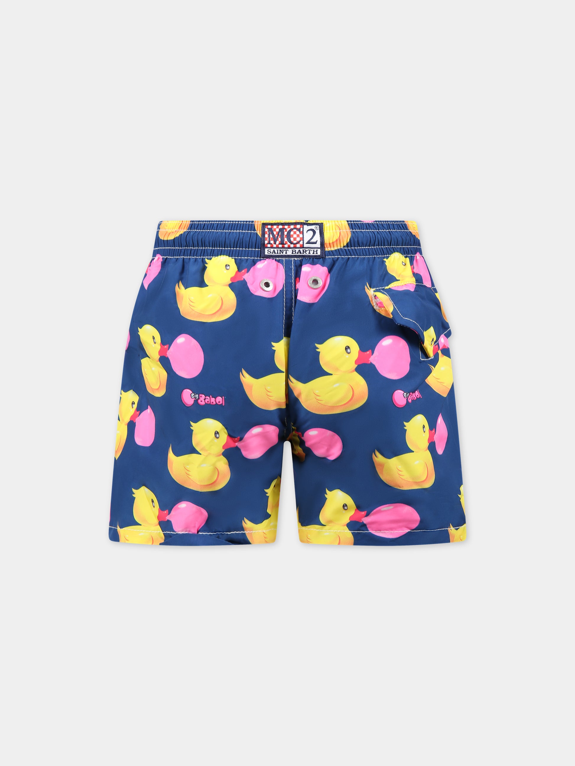 Boxer-mare blu per bambino con stampa Ducky, Big Babol e logo,Mc2 Saint Barth,JEAN LIGHTING DUCKY BIG BABOL 61