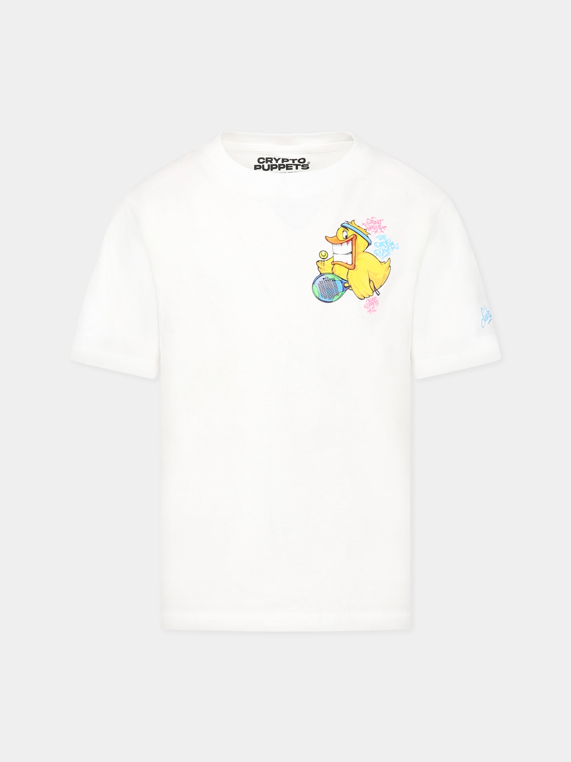 T-shirt bianca per bambino con stampa Ducky, logo e scritta  The padel players ,Mc2 Saint Barth,PORTOFINO JR CPT DUCKY PADEL 01N