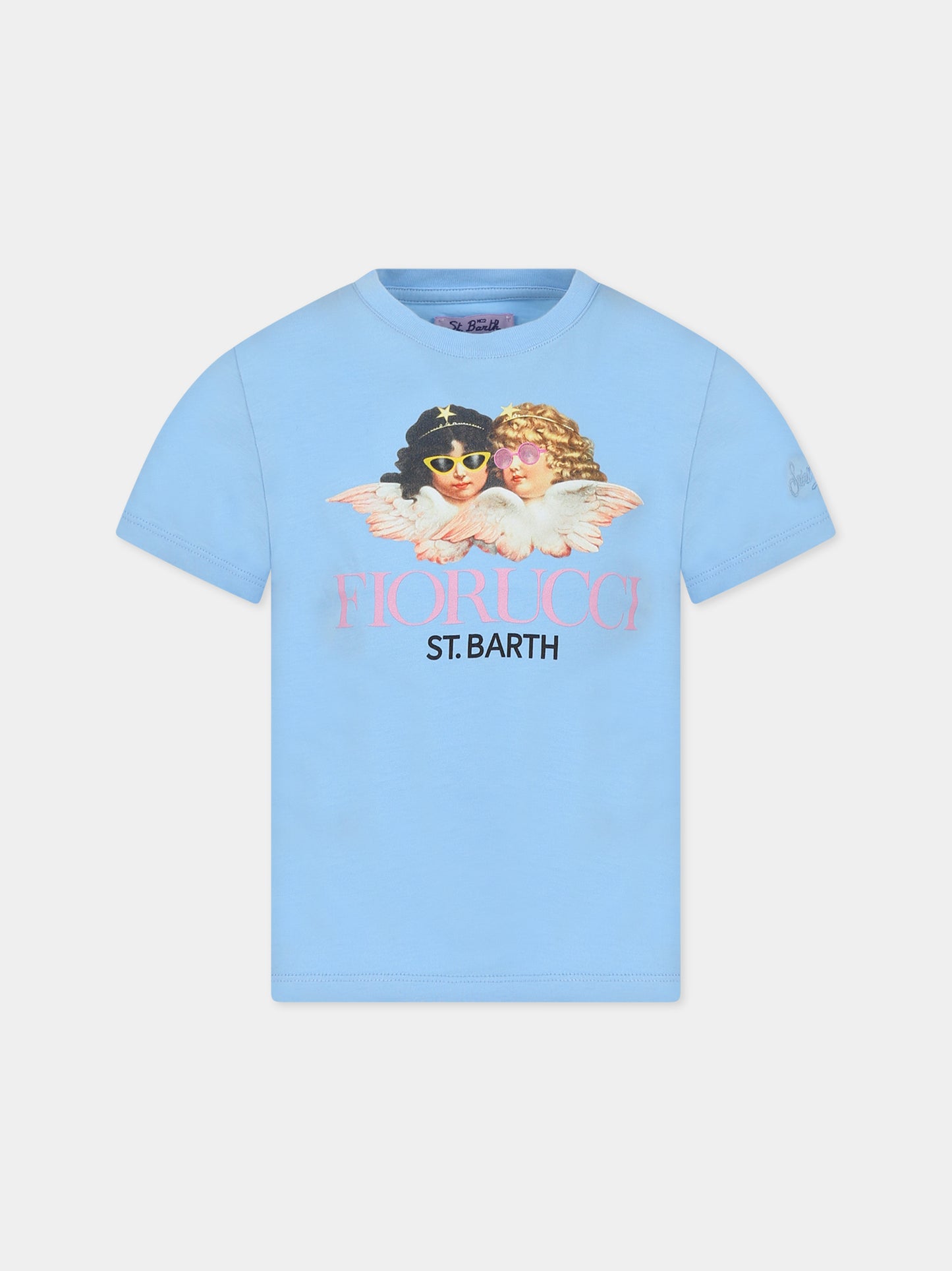 T-shirt celeste per bambina con stampa angeli e logo,Mc2 Saint Barth,ELLY ANGELS 31 FIORUCCI