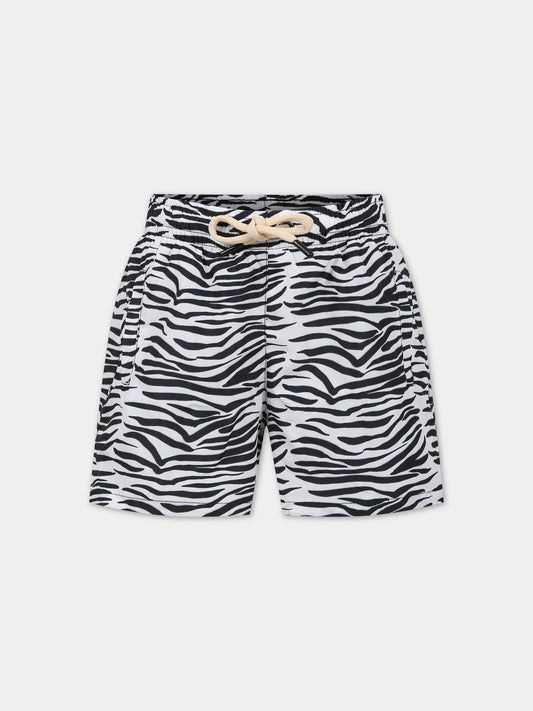 Boxer mare bianco per bambino con logo,Matineè,BBM4029 PETIT ALEXANDRE ZEBRA