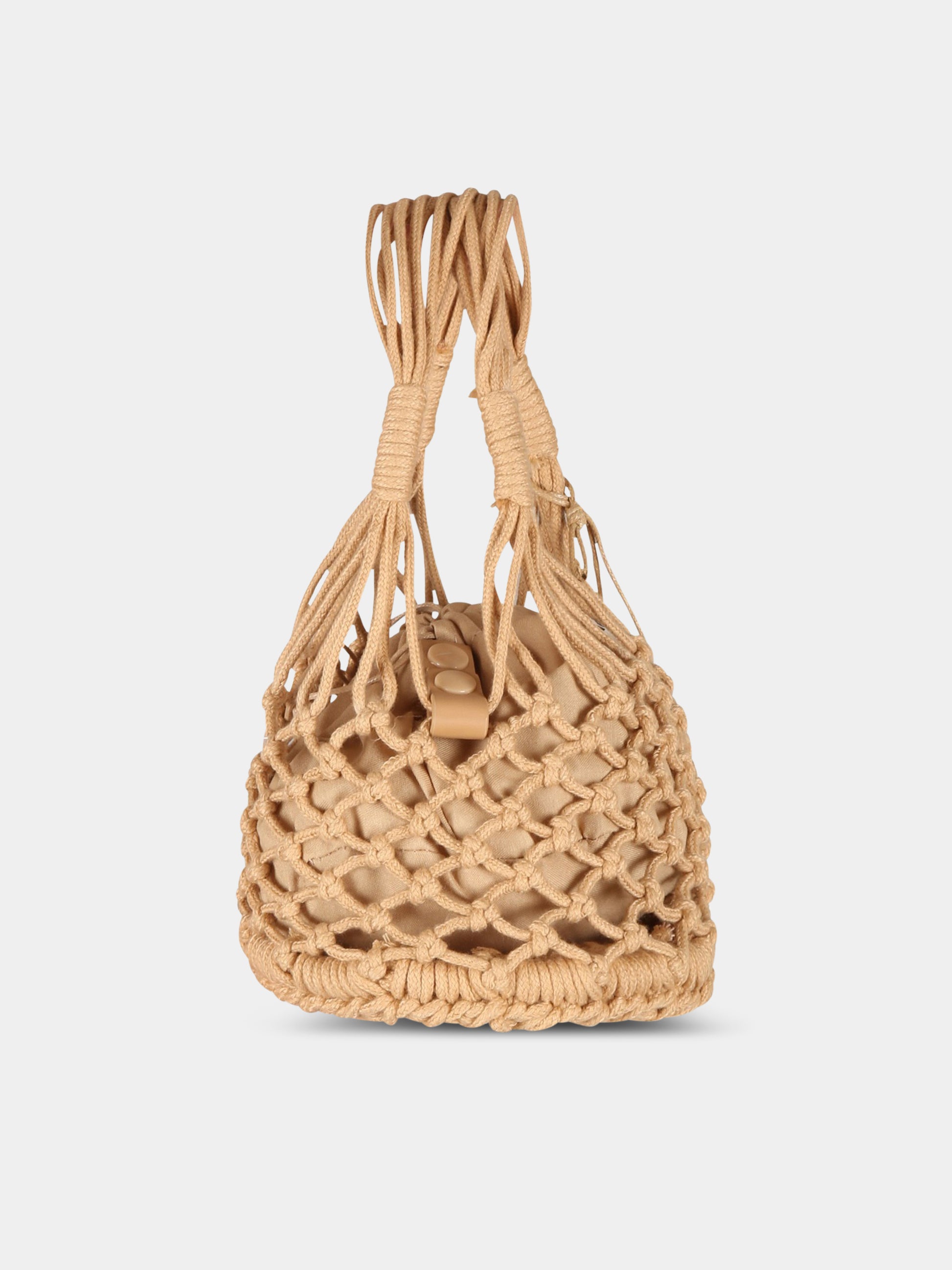 Borsa beige da spiaggia da donna con patch logato,Matineè,MOD. BAG SMALL PETIT SAC DE PLAGE RAME