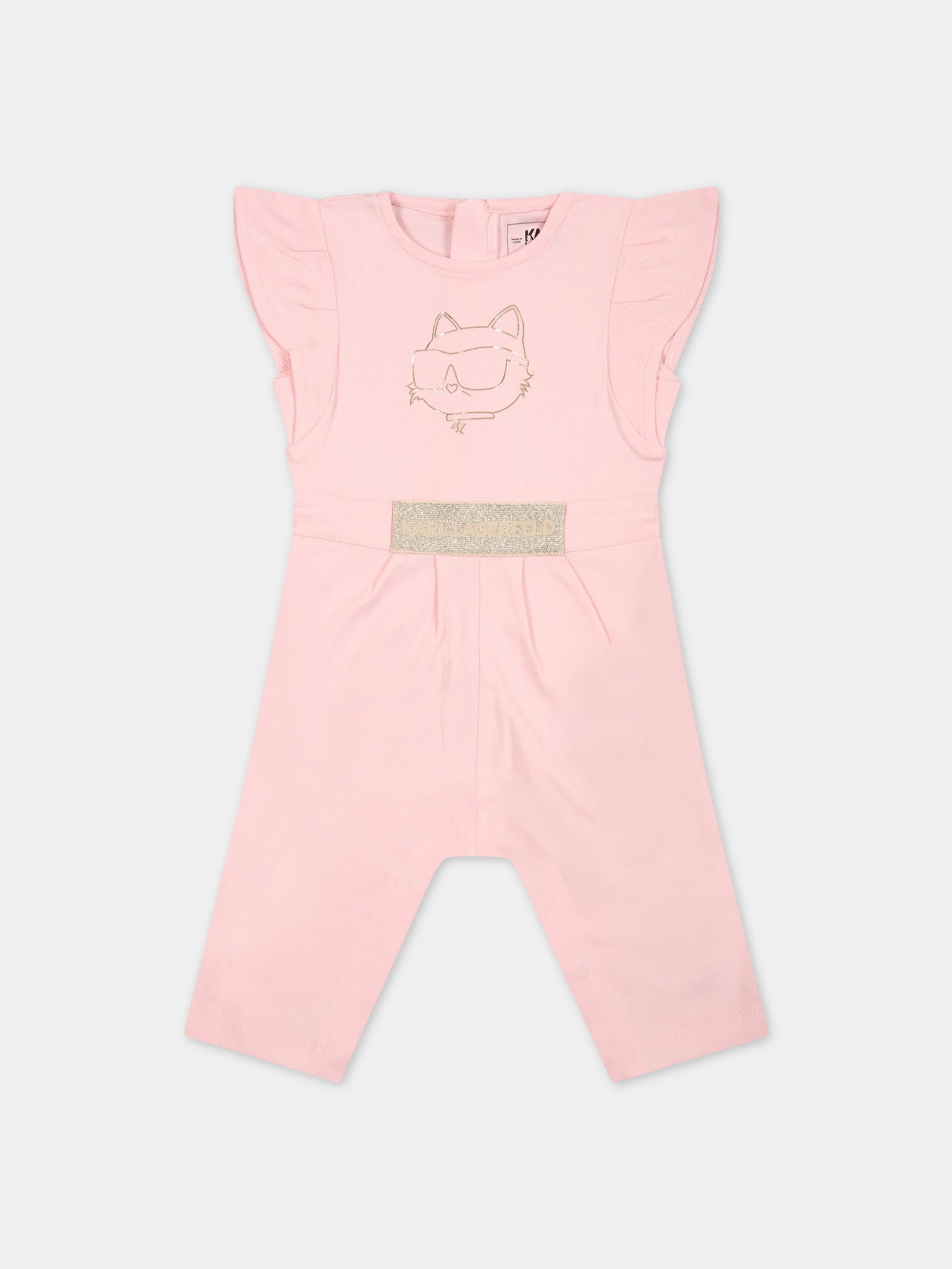 Tutina rosa per neonata con stampa e patch logato,Karl Lagerfeld Kids,Z94068 475