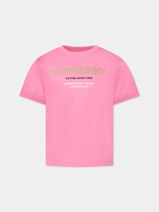 T-shirt rosa per bambina con logo,Burberry Kids,8061400 Bubblegum Pink