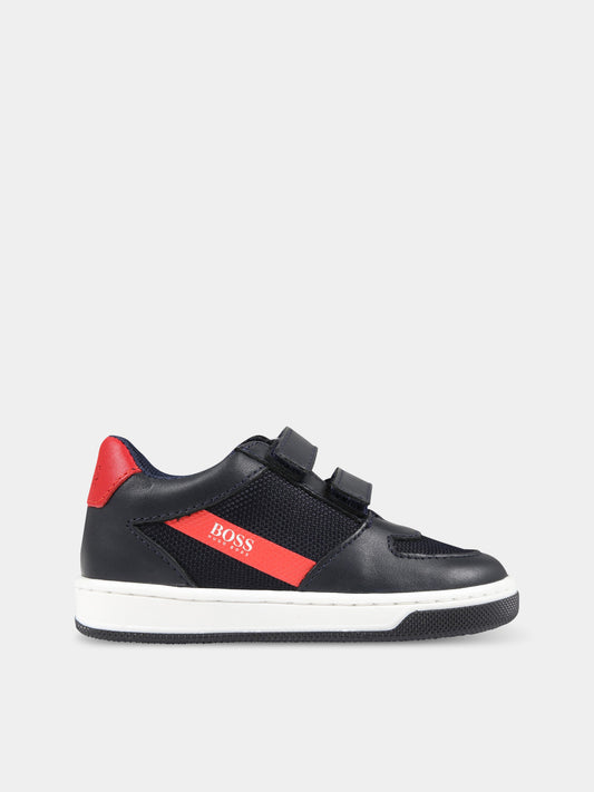 Sneakers nere per bambino con dettagli rossi e logo,Hugo Boss,J09160 849