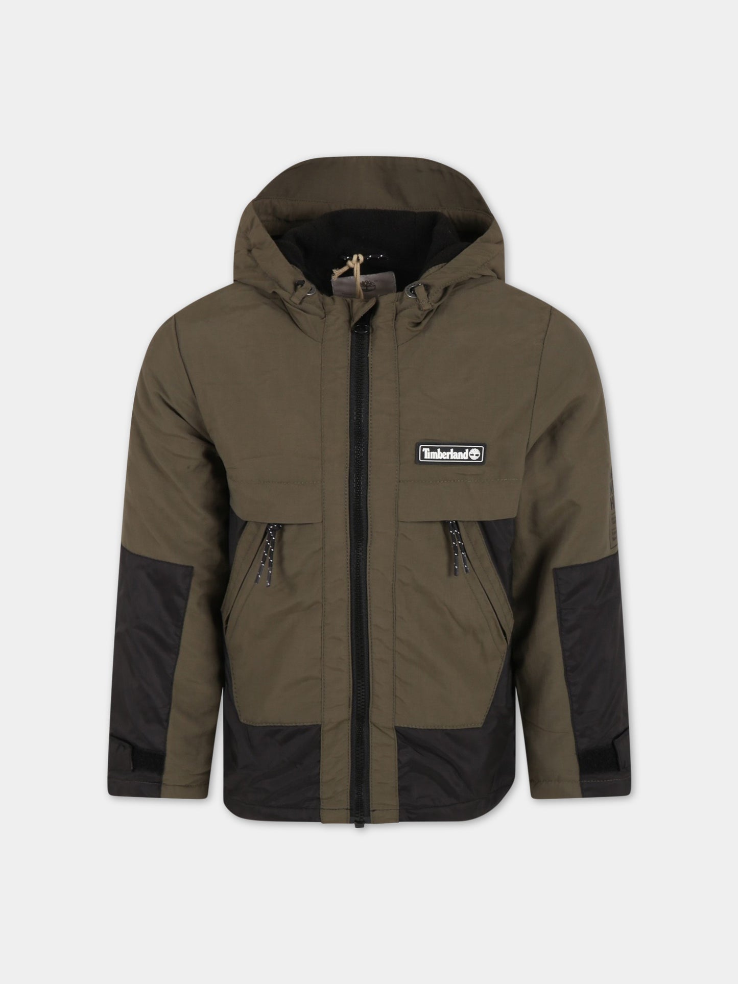 Giacca verde a vento per bambino con patch logato,Timberland,T26549 655